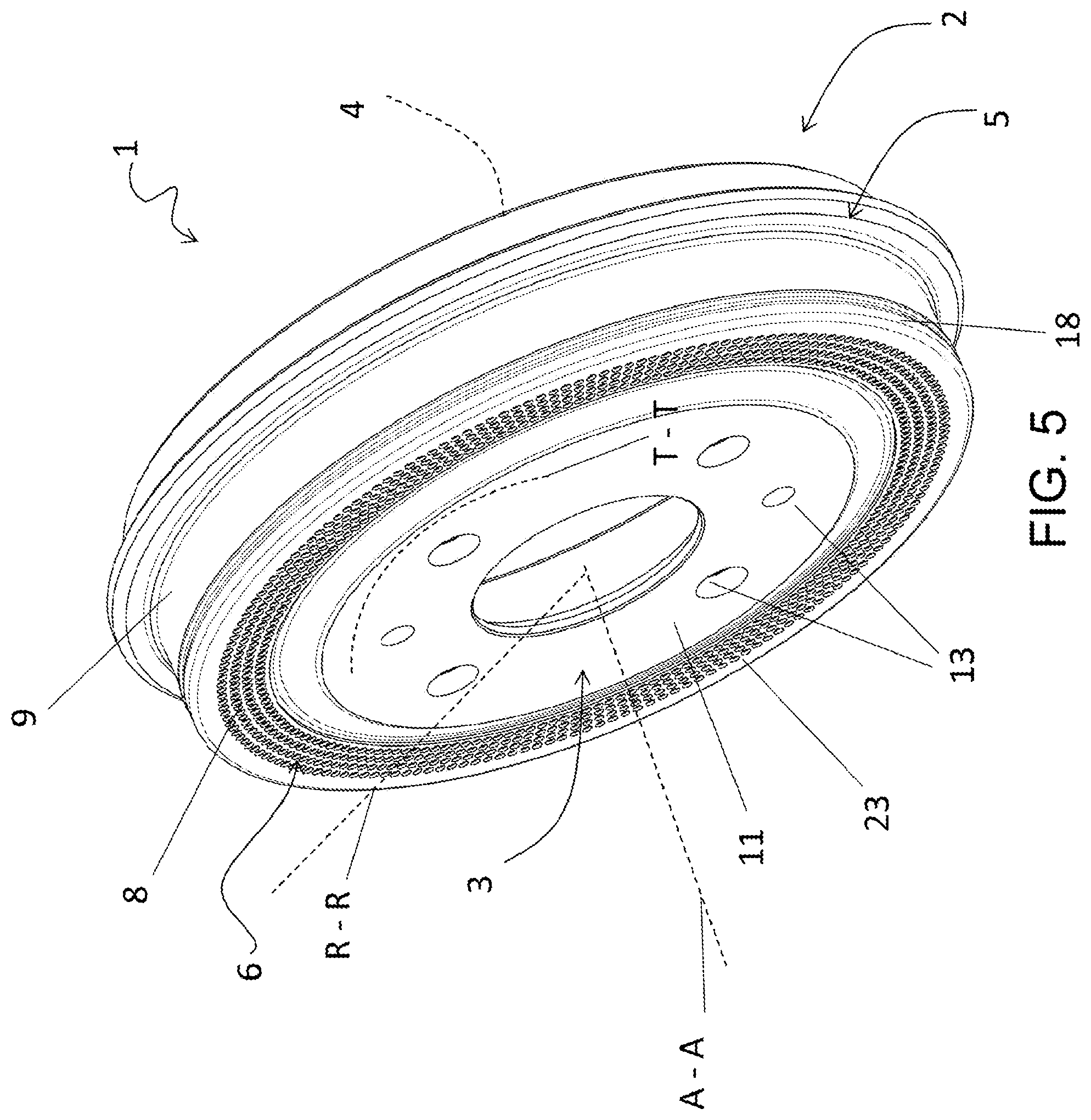 Patent US12313136 Figure 5 – Ventilated brake rotor