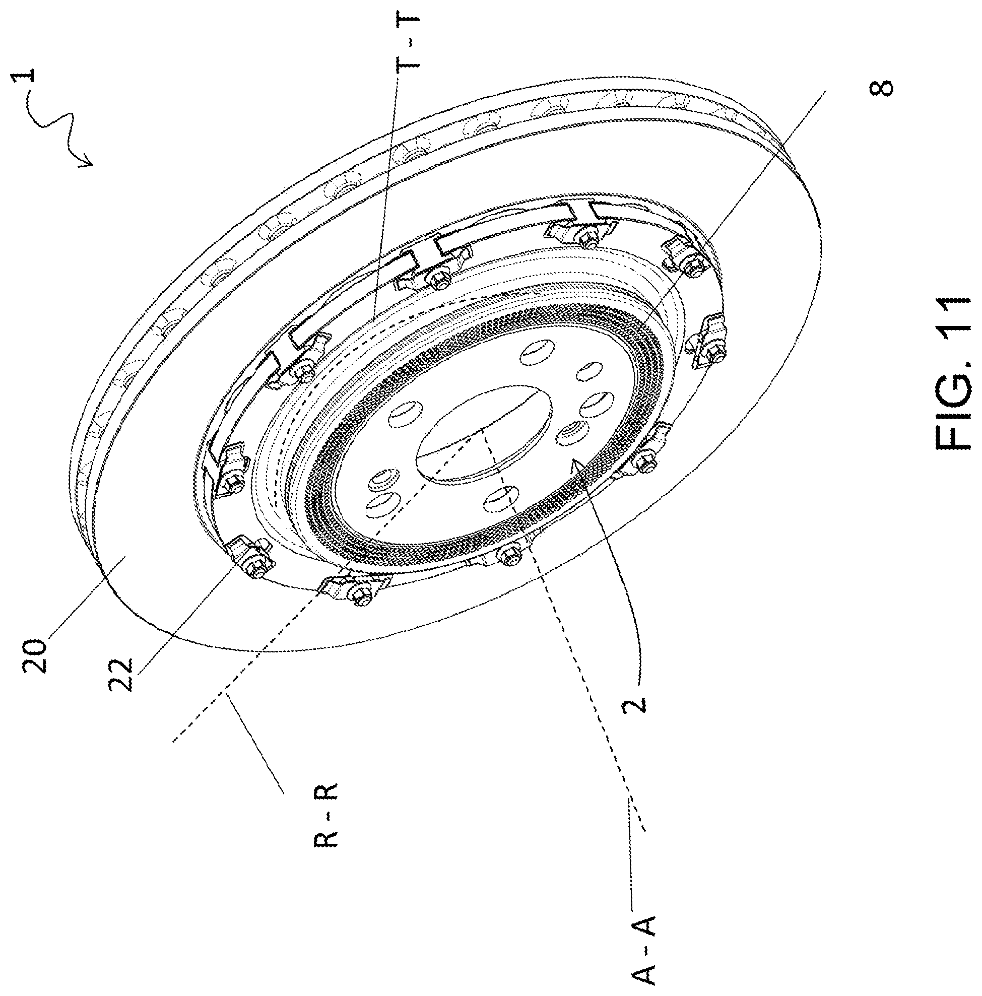 Patent US12313136 Figure 11 – Ventilated brake rotor