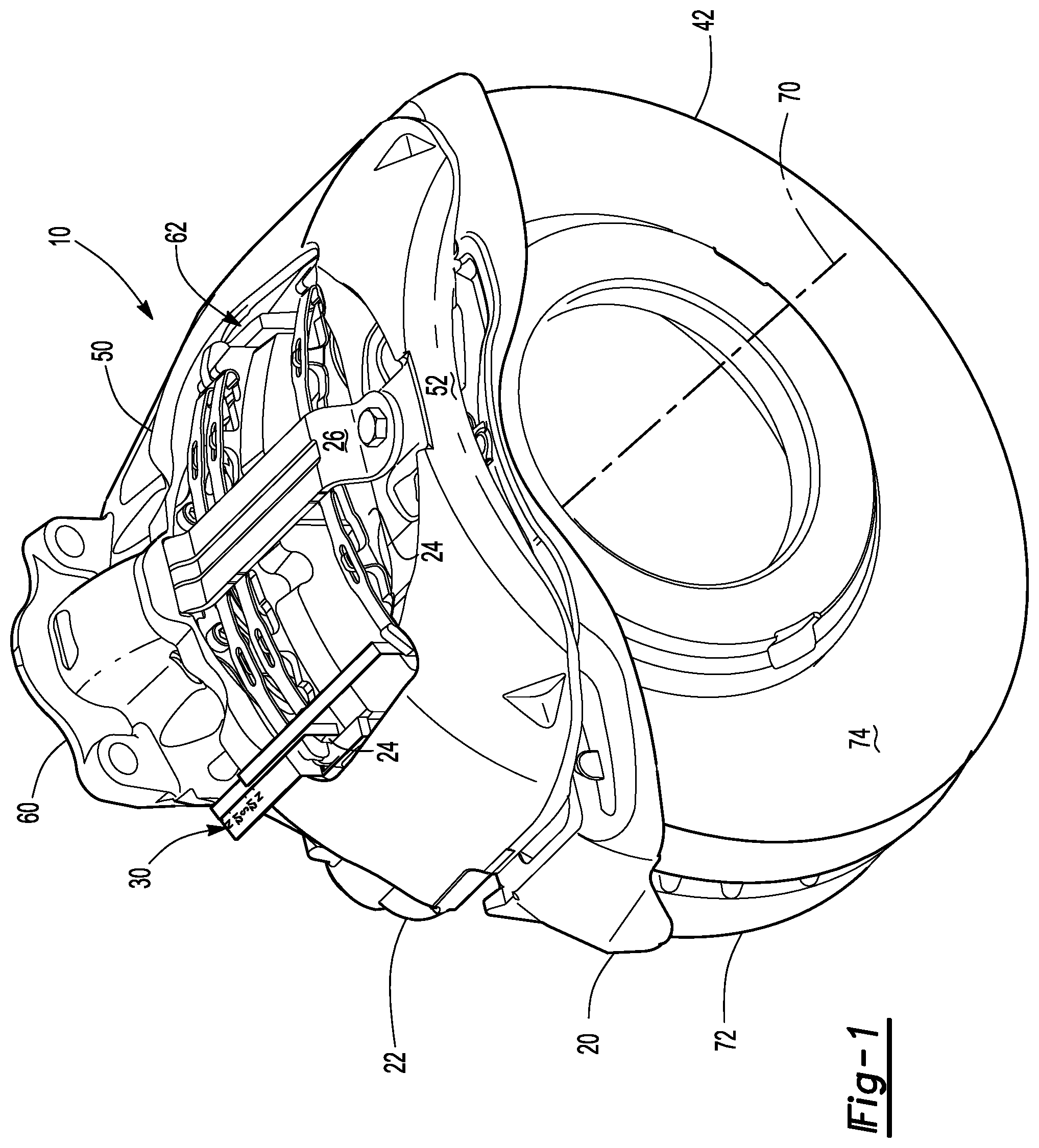 Patent US12313138 Figure 1 – Brake assembly having a friction material measurement system