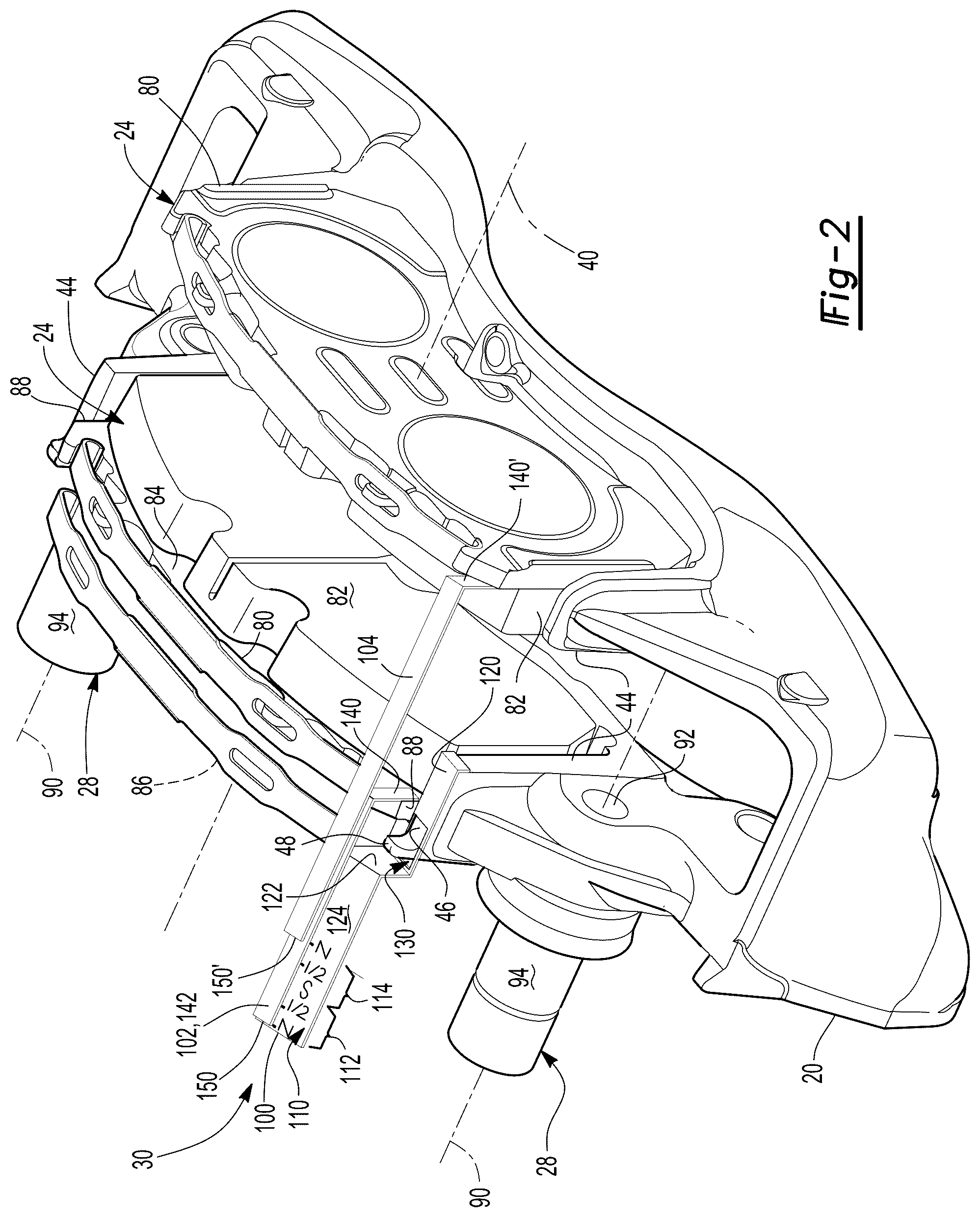Patent US12313138 Figure 2 – Brake assembly having a friction material measurement system