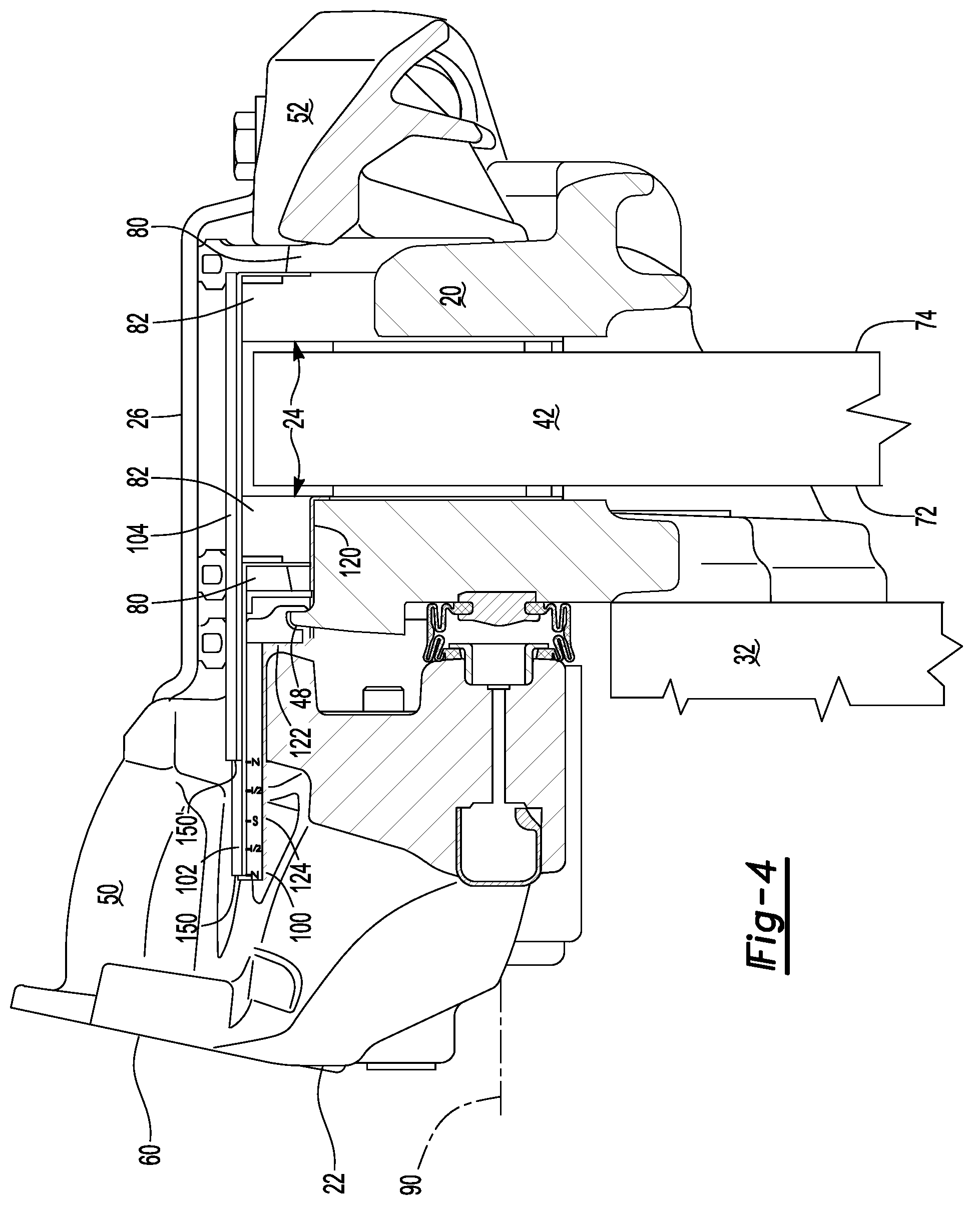 Patent US12313138 Figure 4 – Brake assembly having a friction material measurement system