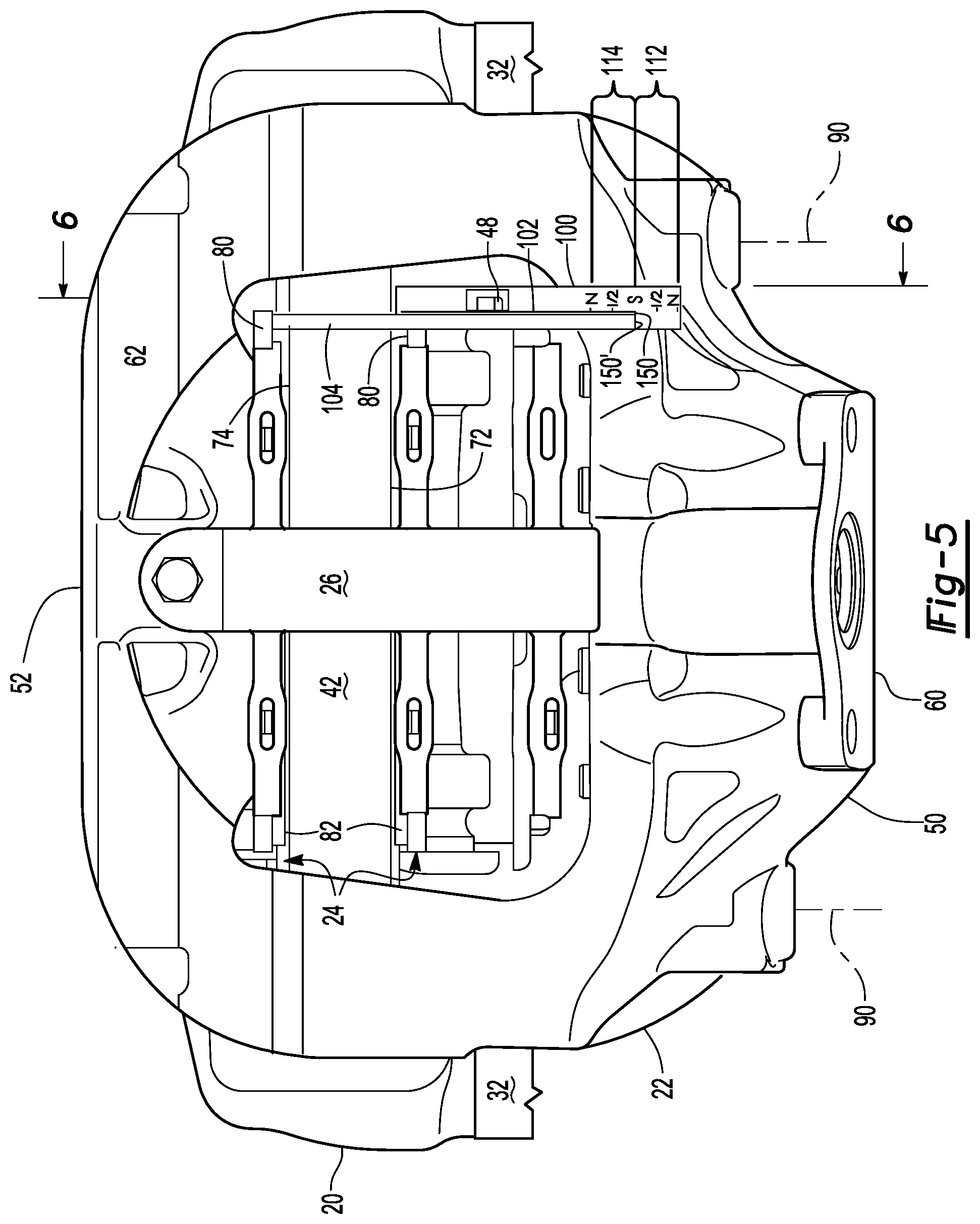 Patent US12313138 Figure 5 – Brake assembly having a friction material measurement system
