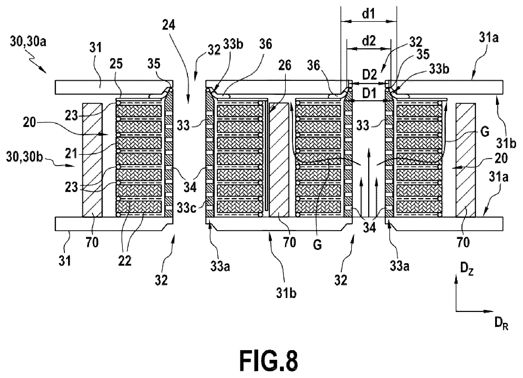 Patent US12313140 Figure 5 – Tooling of multi-pile plates for semi-forced flow