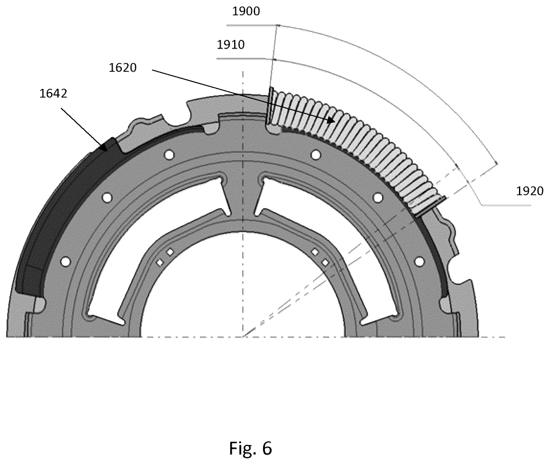 Patent US12313142 Figure 7 – Shock absorber with mechanical stop for torque converter
