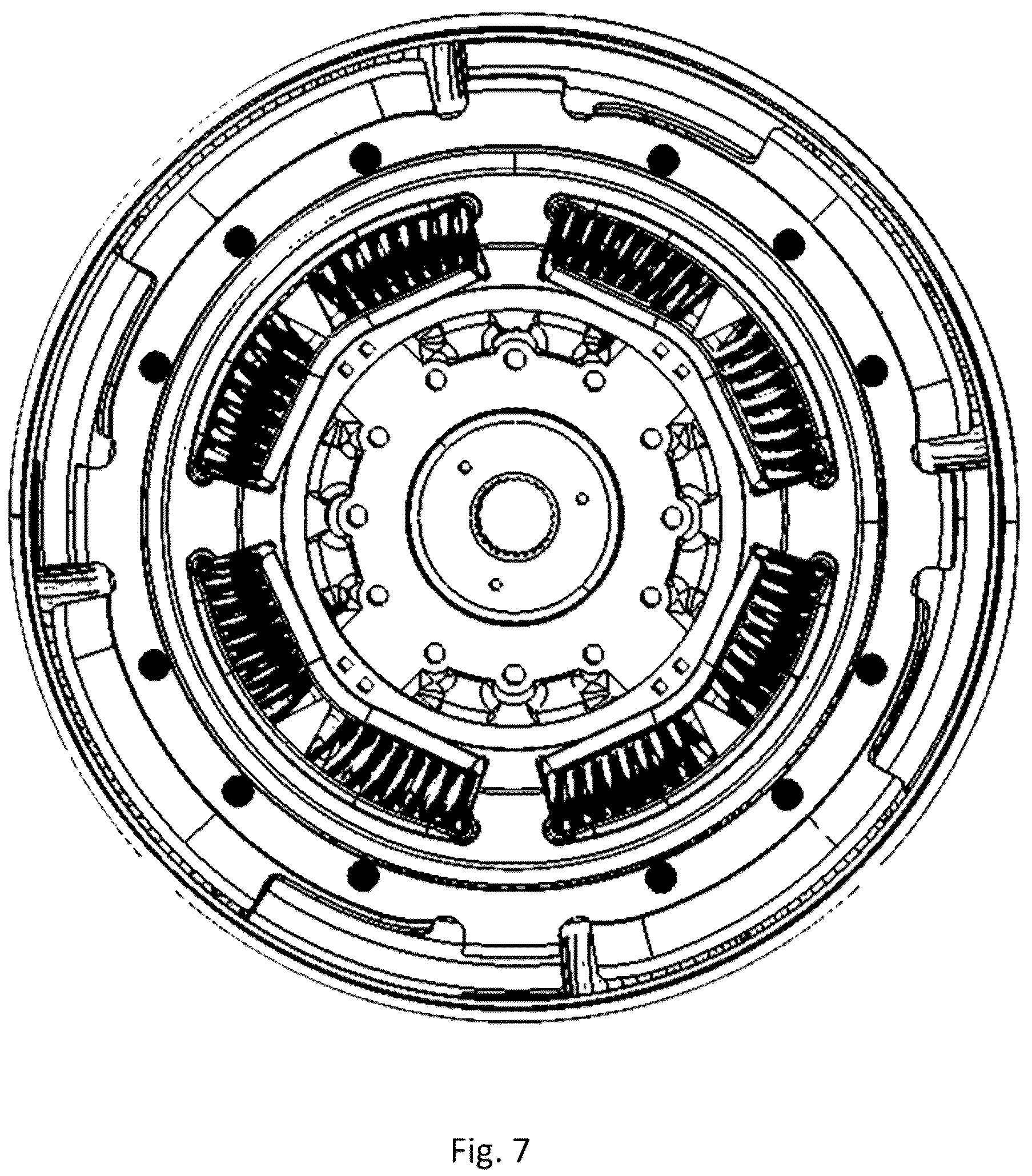 Patent US12313142 Figure 8 – Shock absorber with mechanical stop for torque converter