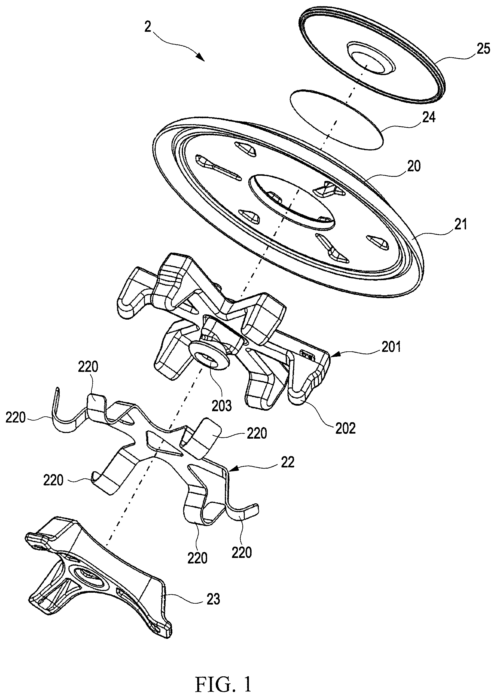 Patent US12313174 Figure 1 – Pressure-relief valve for reducing pressure arising in a cell-like cavity, such as a battery cell