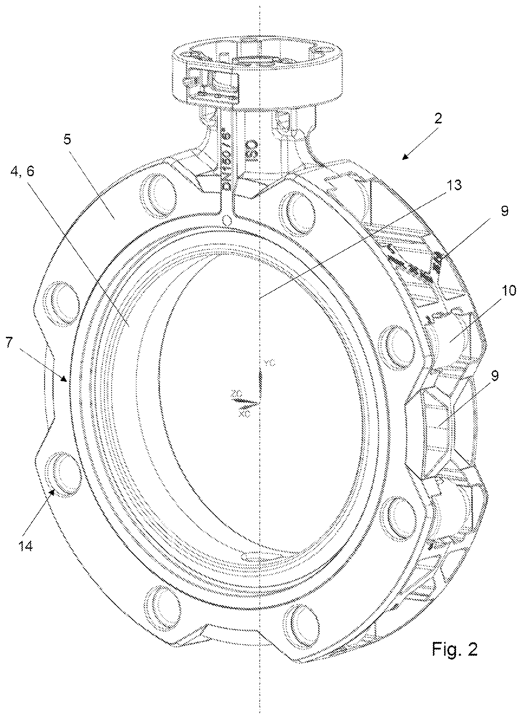 Patent US12313176 Figure 2 – Butterfly valve housing