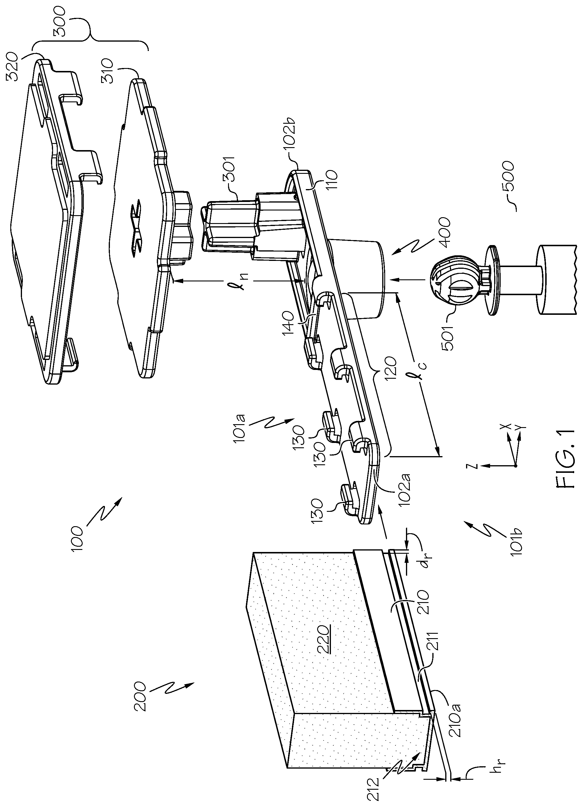Patent US12313200 Figure 1 – Rail end mount and methods of use