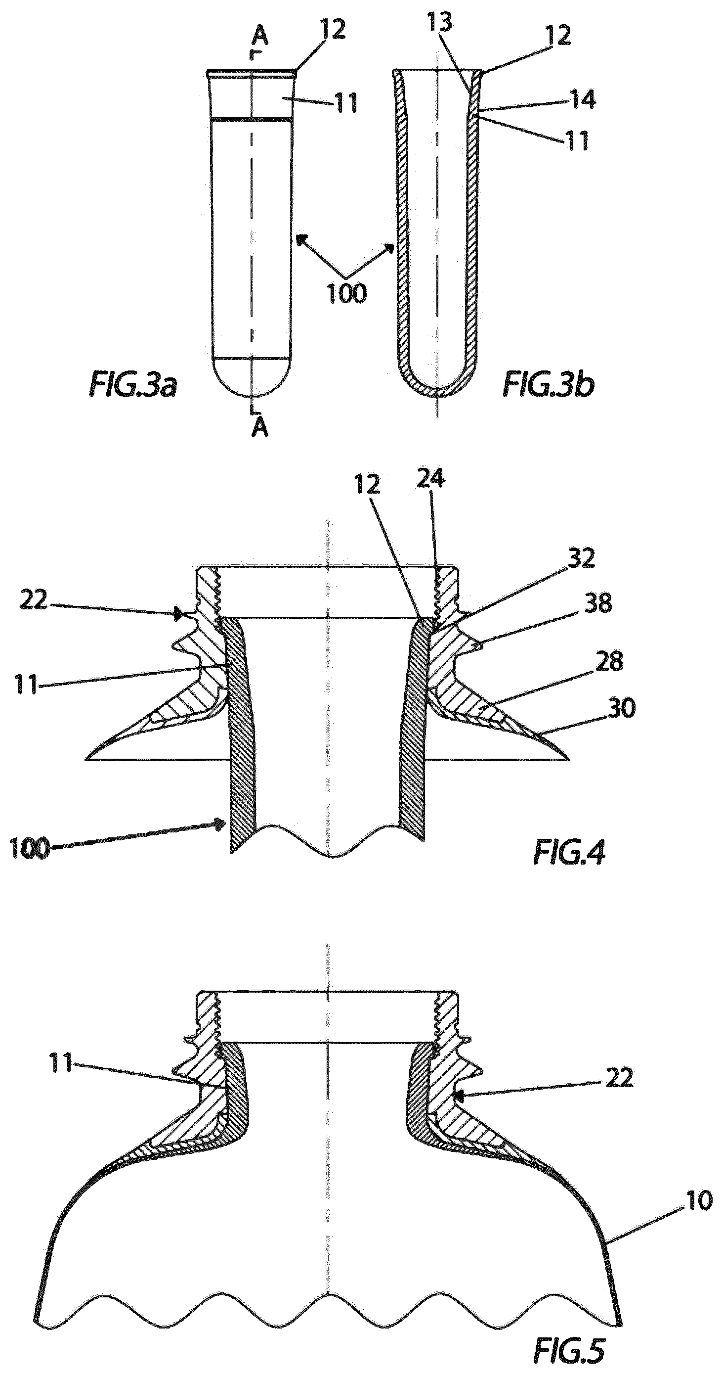 Patent US12313222 Figure 3 – Cylinder with core in plastic material and surface covering in composite material provided with nozzle and related method of production