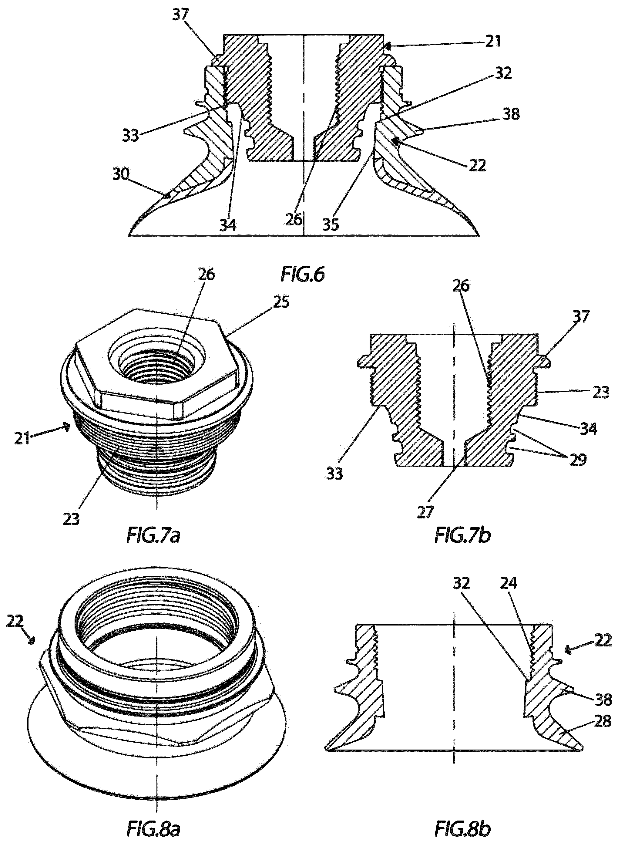 Patent US12313222 Figure 4 – Cylinder with core in plastic material and surface covering in composite material provided with nozzle and related method of production