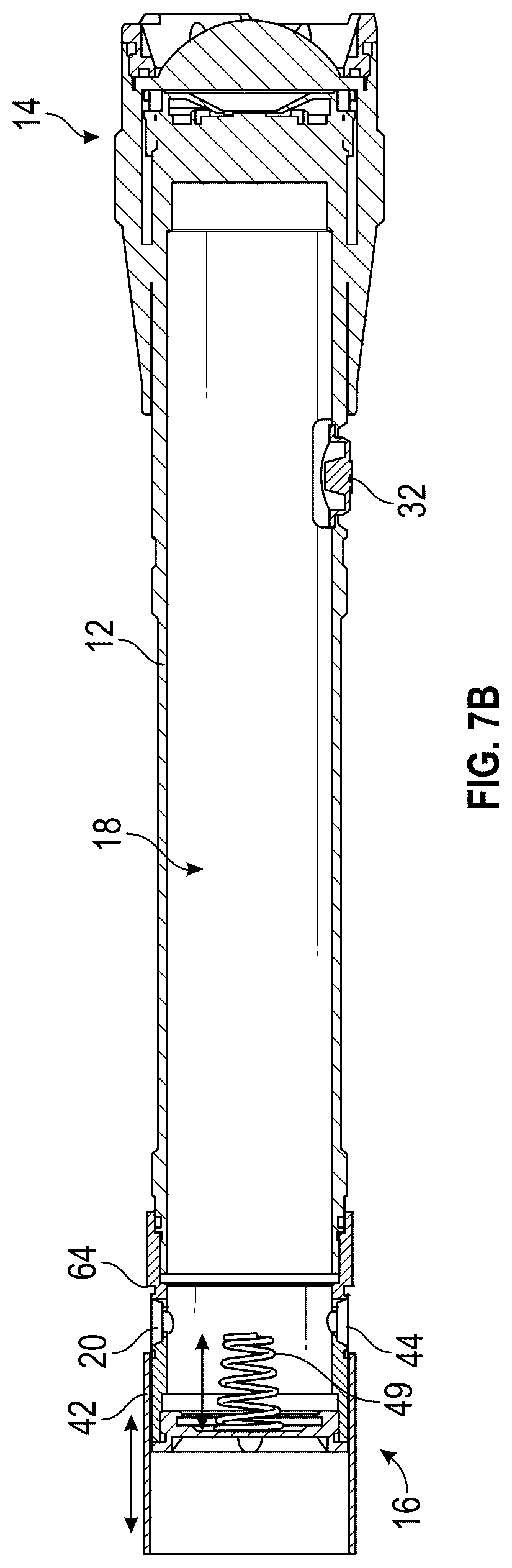 Patent US12313228 Figure 8 – Flashlight with rechargeable battery assembly