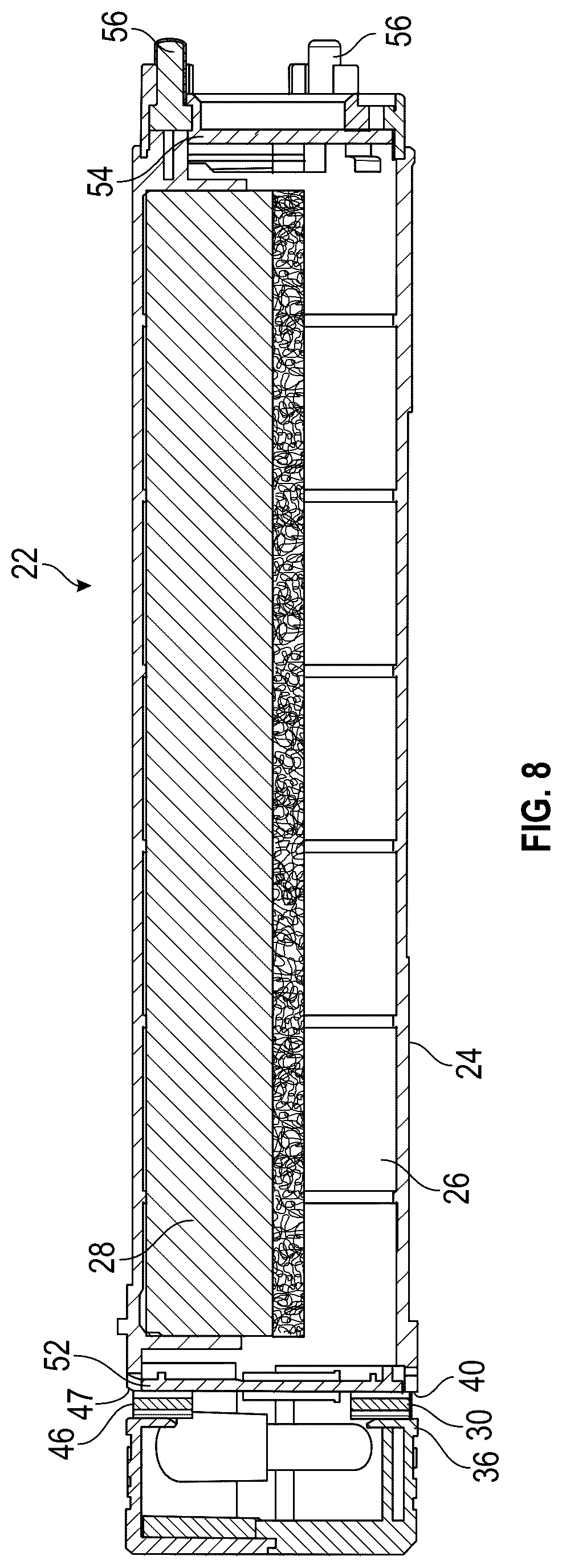 Patent US12313228 Figure 9 – Flashlight with rechargeable battery assembly