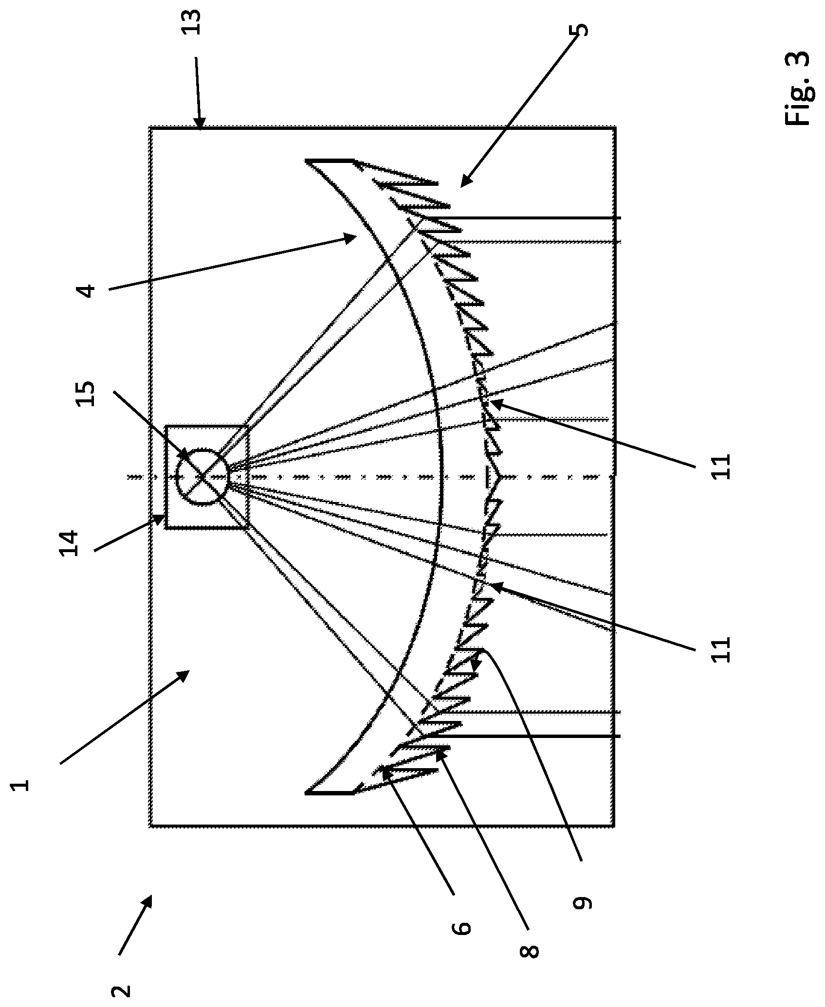 Patent US12313235 Figure 3 – Fresnel projection lens with integrated function for satisfying overhead sign values