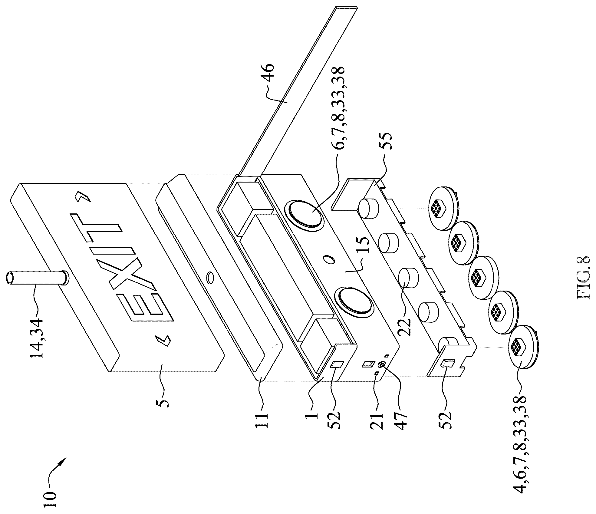 Patent US12313241 Figure 9 – Building egress lighting apparatus method and system with direction designator projection features