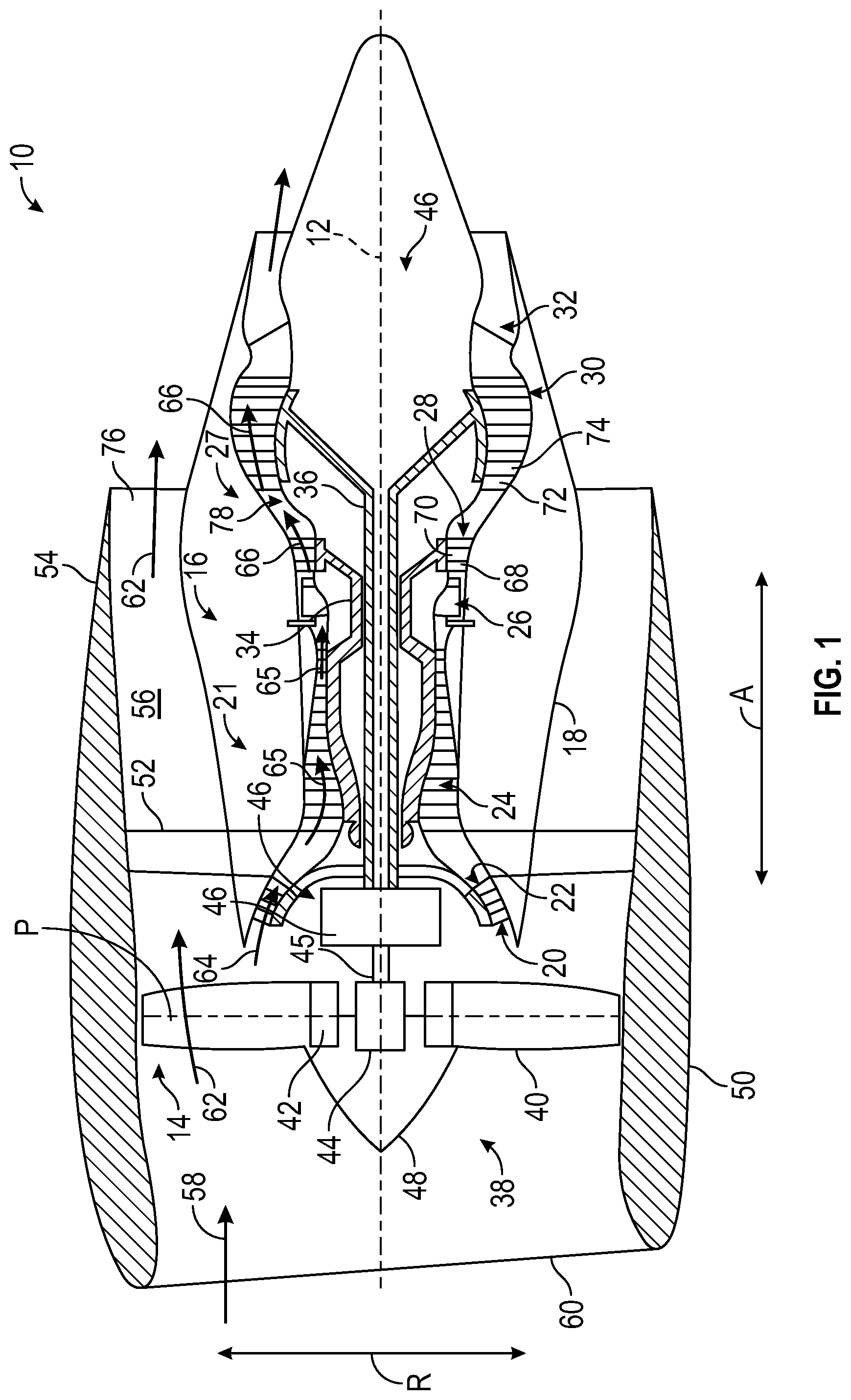 Patent US12313264 Figure 1 – Coupling assembly for a turbine engine