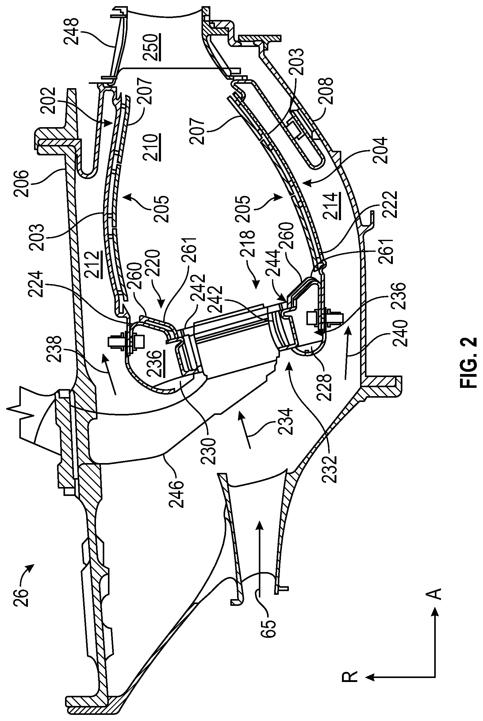 Patent US12313264 Figure 2 – Coupling assembly for a turbine engine