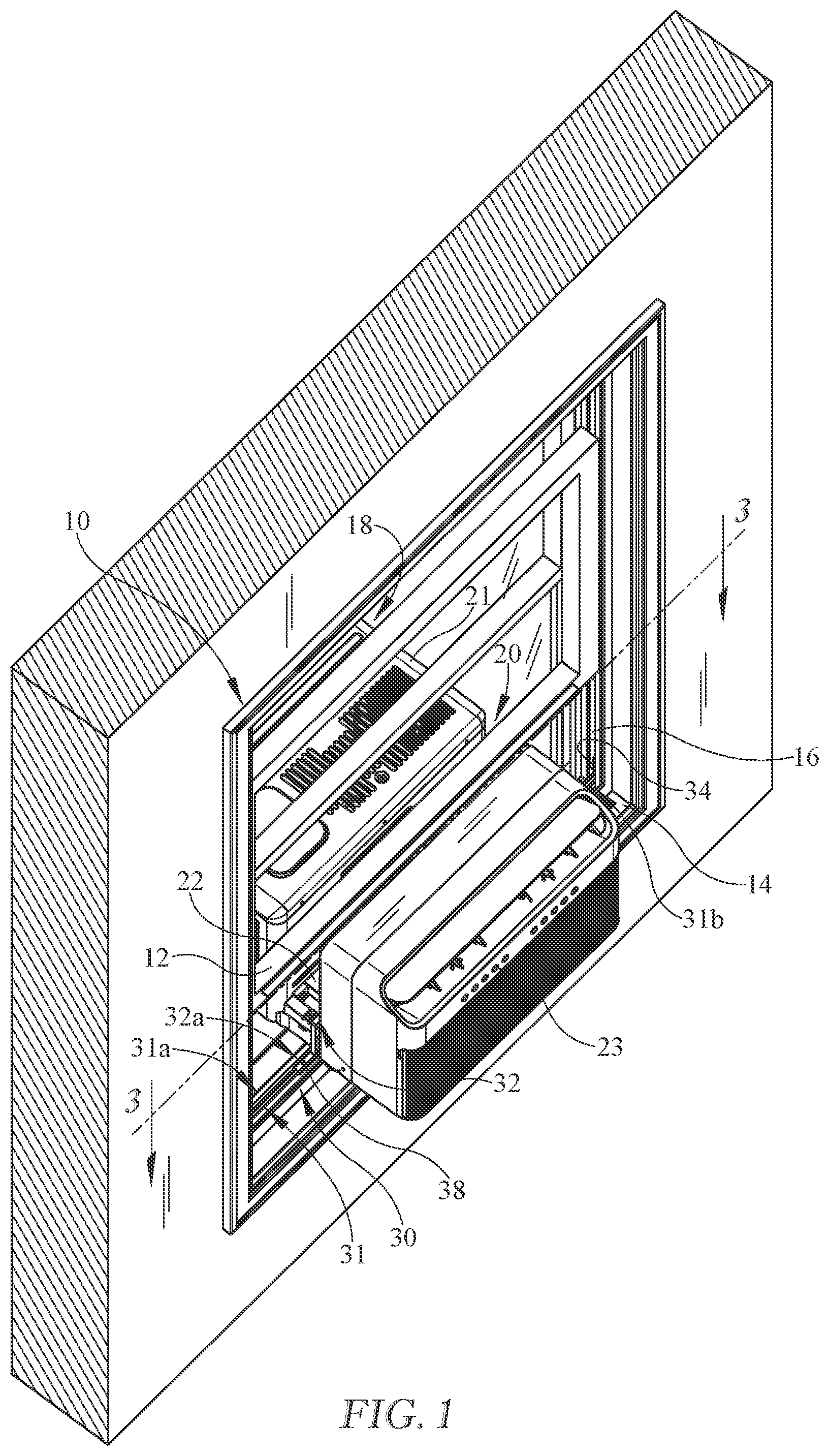 Patent US12313270 Figure 1 – Window air conditioning unit retention bracket