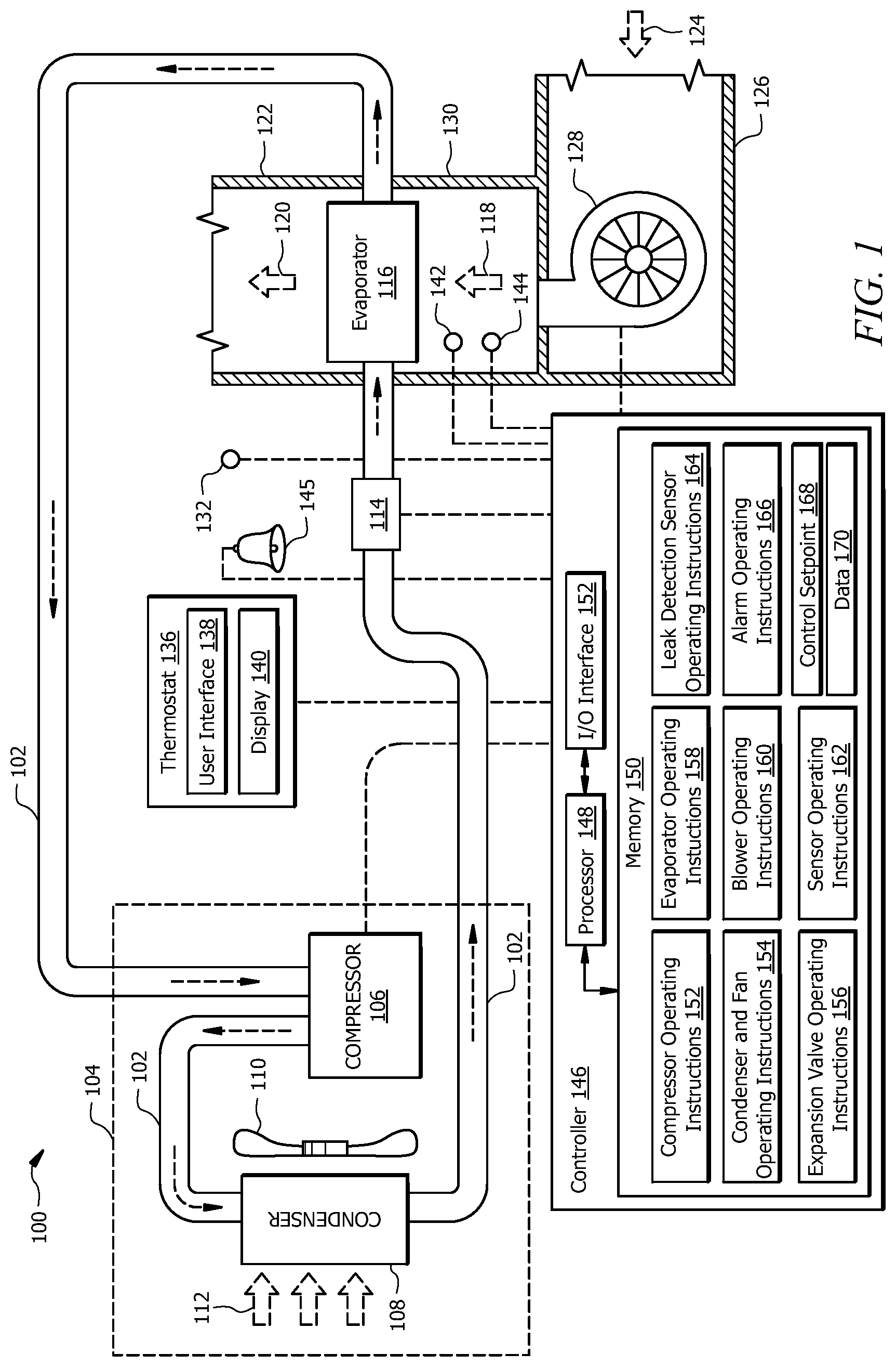 Patent US12313272 — HVAC system and methods of using the same for leak detection — Figure 1