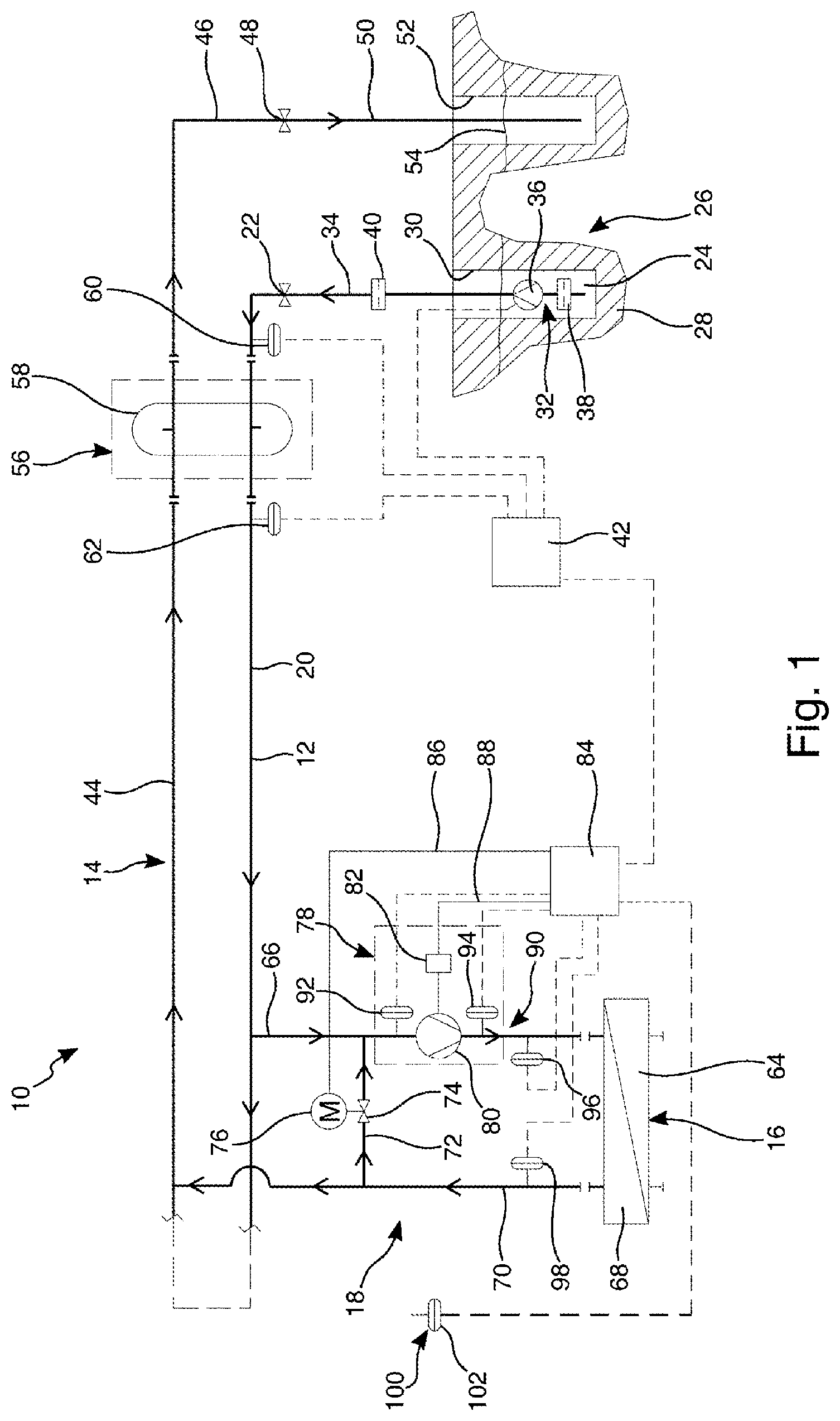 Patent US12313291 Figure 1 – Supply circuit for a heat transfer medium for a consumer, industrial installation and method for operating same
