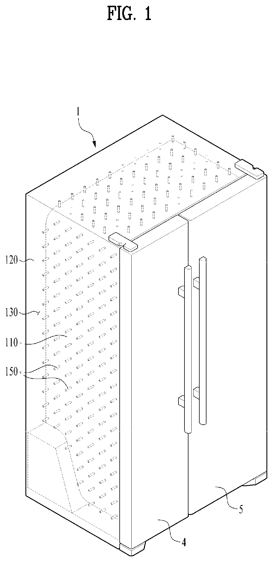 Patent US12313309 Figure 1 – Refrigerator with vacuum insulation housing a heat interchanger