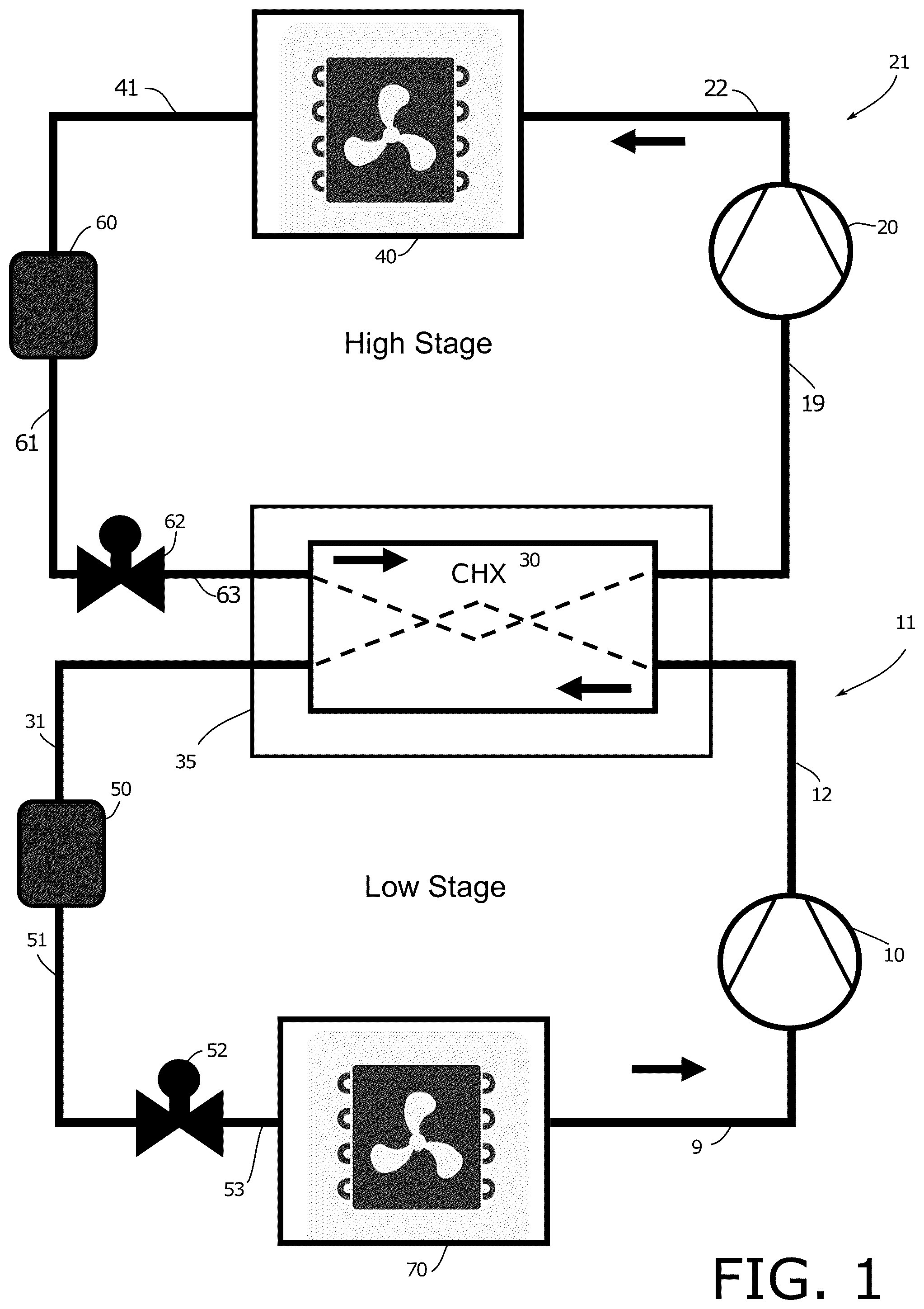 Patent US12313319 Figure 1 – Low GWP cascade refrigeration system