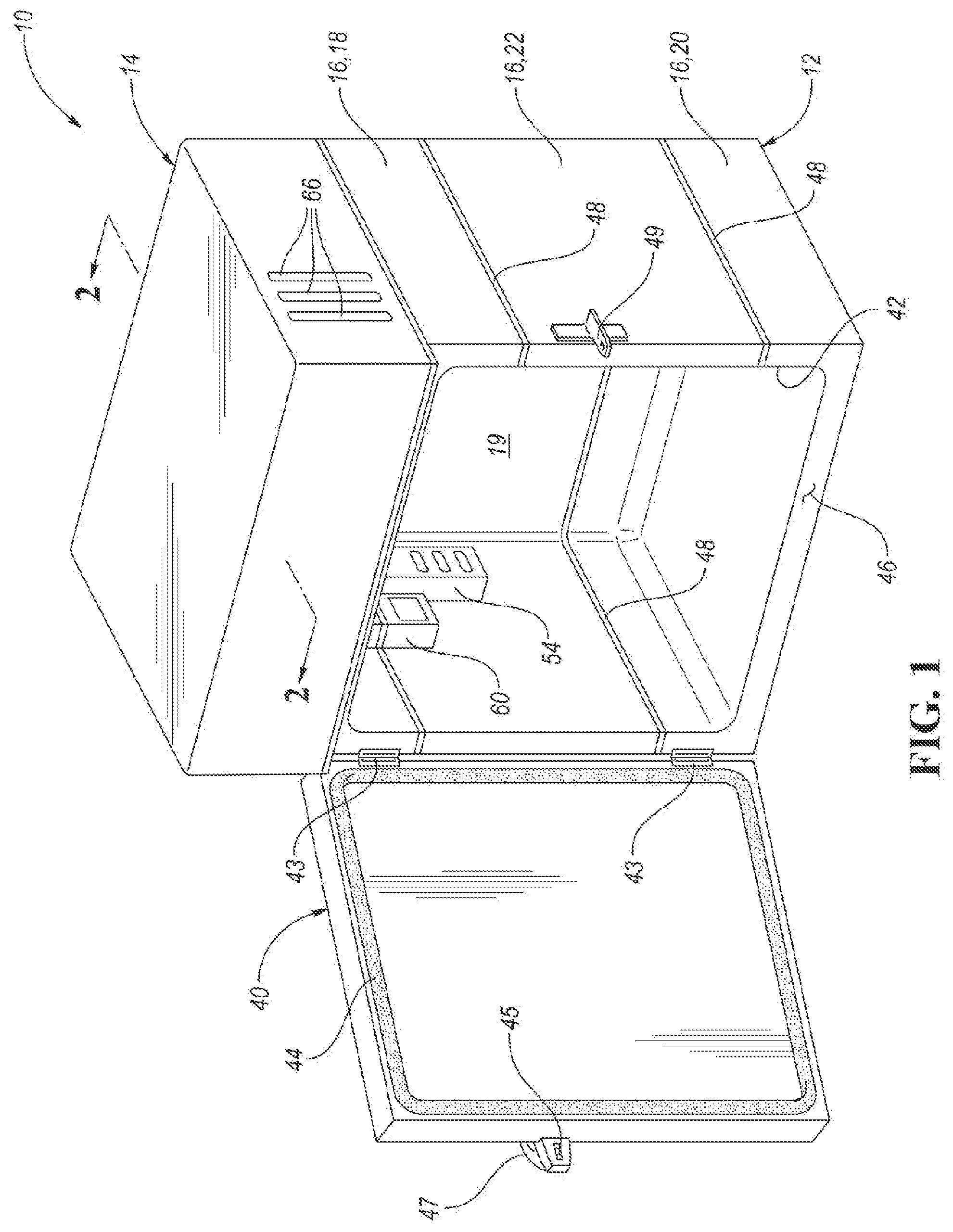 Patent US12313327 Figure 1 – Refrigerator system with modular structure