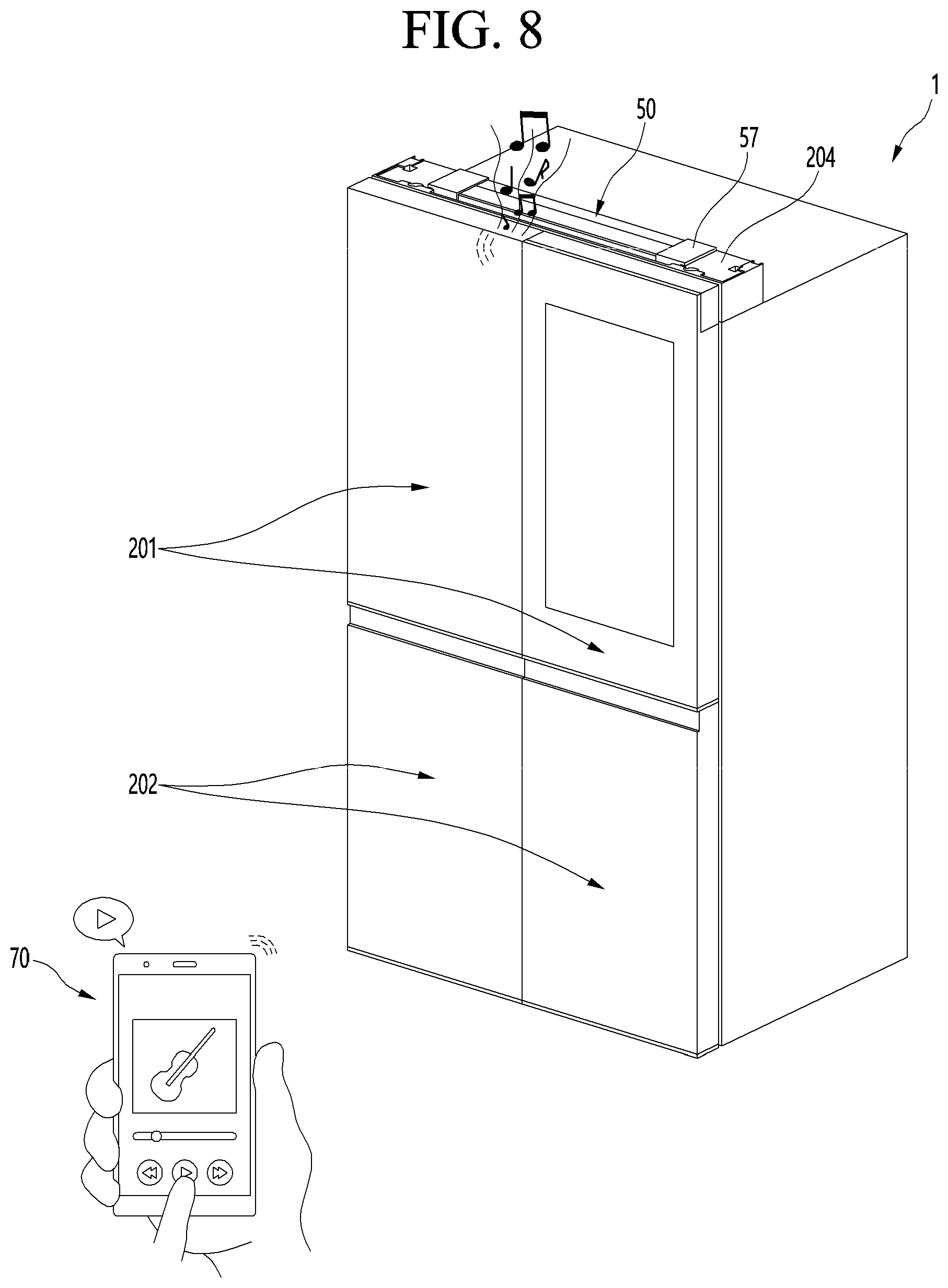 Patent US12313334 Figure 8 – Refrigerator and home appliance