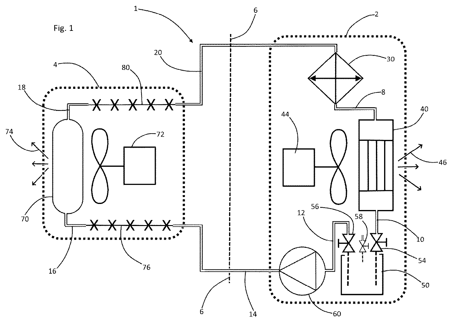 Patent US12313344 Figure 1 – Refrigerant cycling air cooling assembly