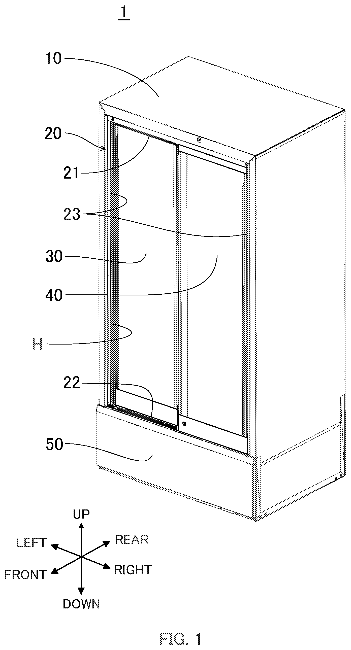 Patent US12313345 Figure 1 – Cold storage including a sliding door having a vertical drain