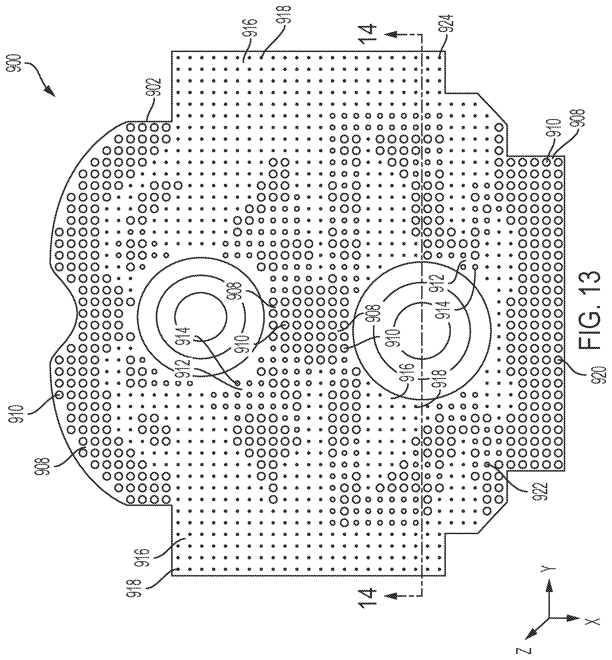 Patent US12313350 Figure 14 – Varying topology heat sinks
