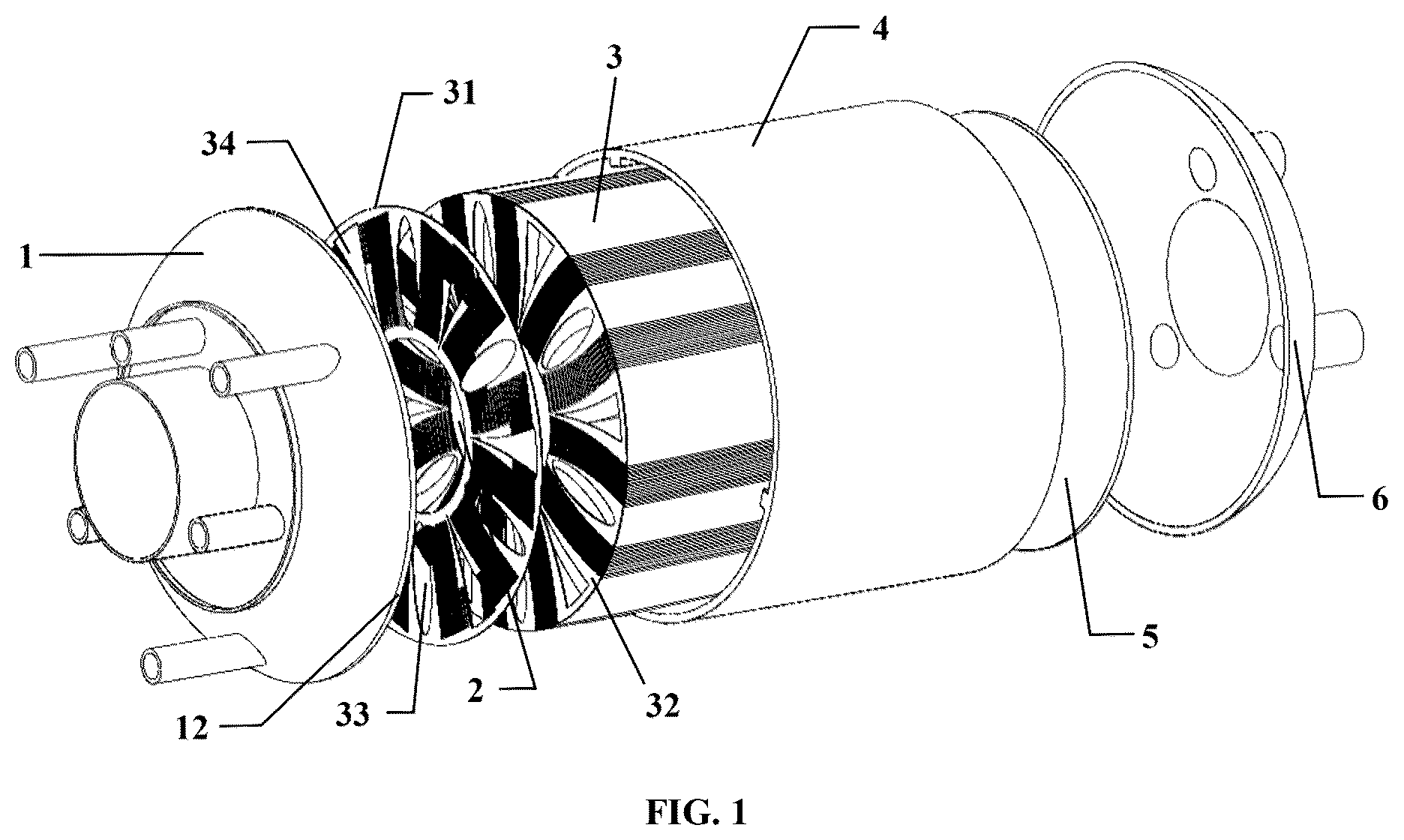 Patent US12313355 Figure 1 – Multi-header pipe distributing annular printed circuit heat exchanger