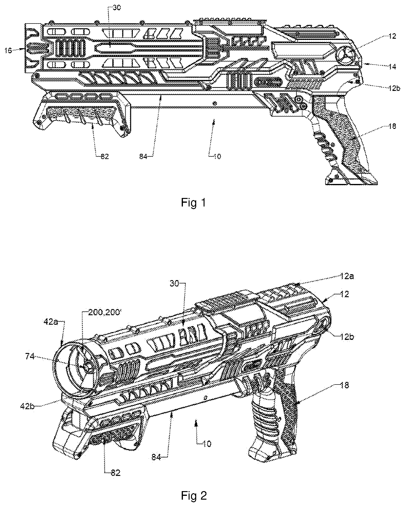 Patent US12313372 — Toy copter ring launcher with axially stacked ring magazine and improved copter ring — Figure 1