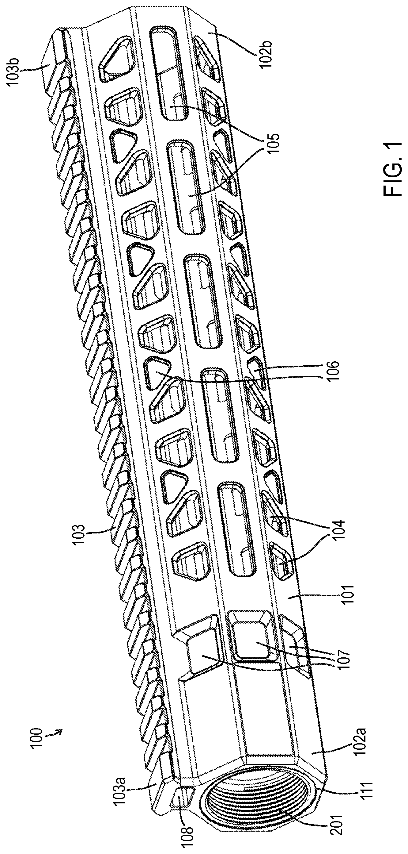 Patent US12313373 Figure 1 – Handguard assembly
