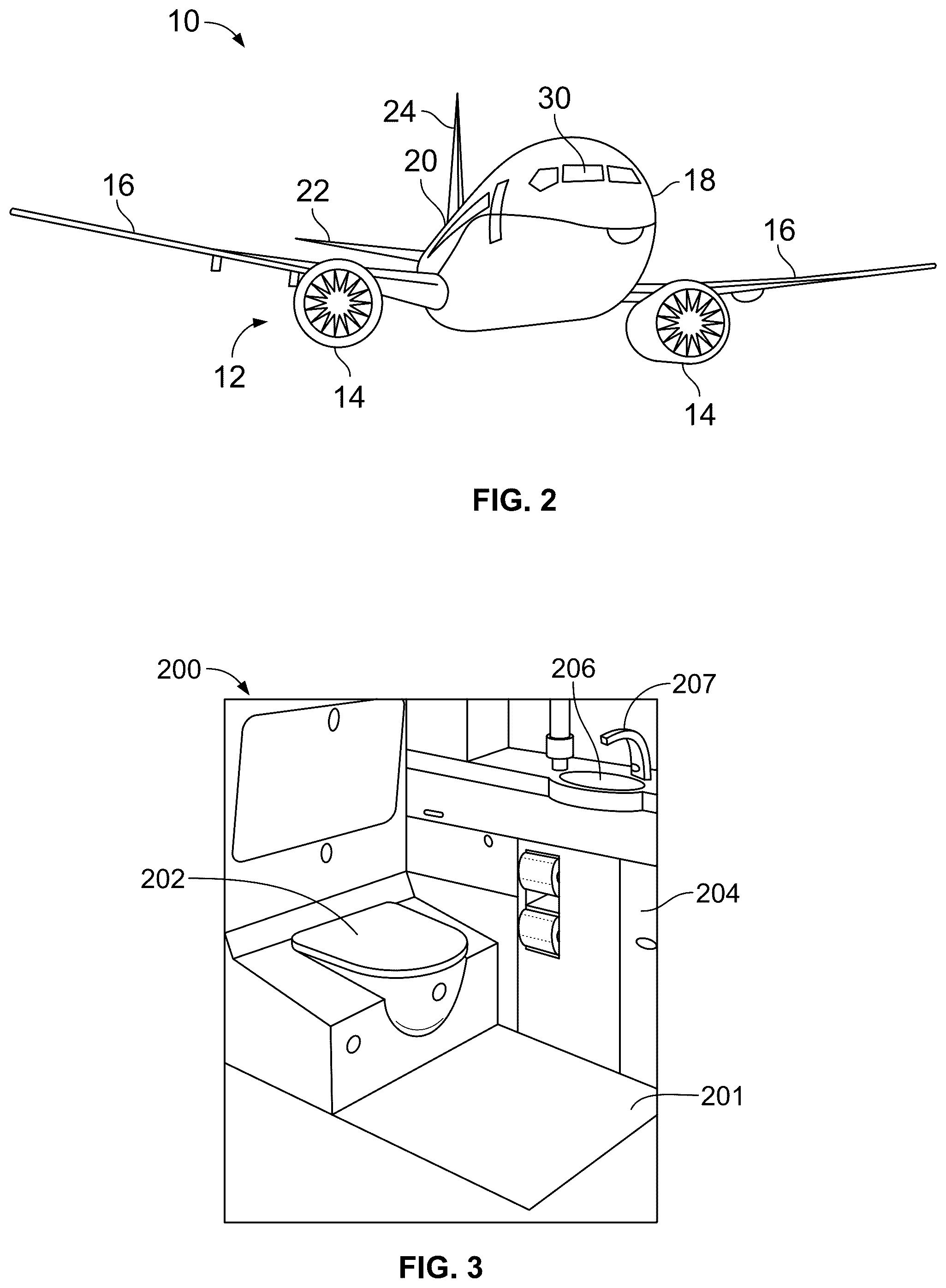 Patent US12313502 Figure 2 – Water leak detection systems and methods for an internal cabin of an aircraft