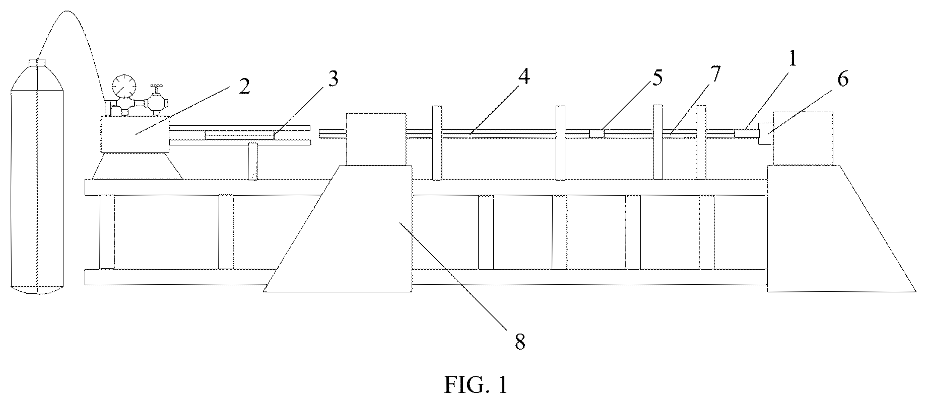 Patent US12313605 Figure 1 – Single-pulse experimentation device based on hopkinson pressure bar and experimentation method
