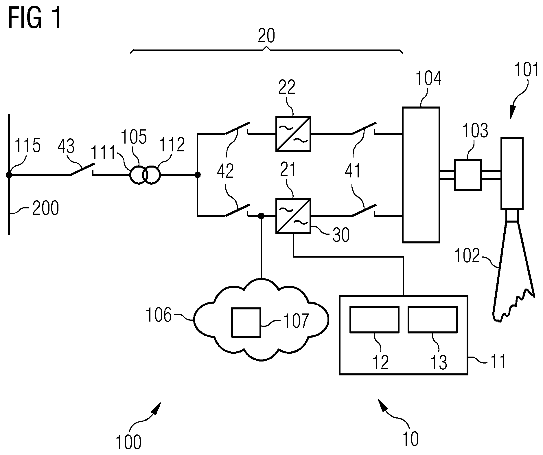 Patent US12313697 Figure 1 – Testing of an electrical system of a wind turbine