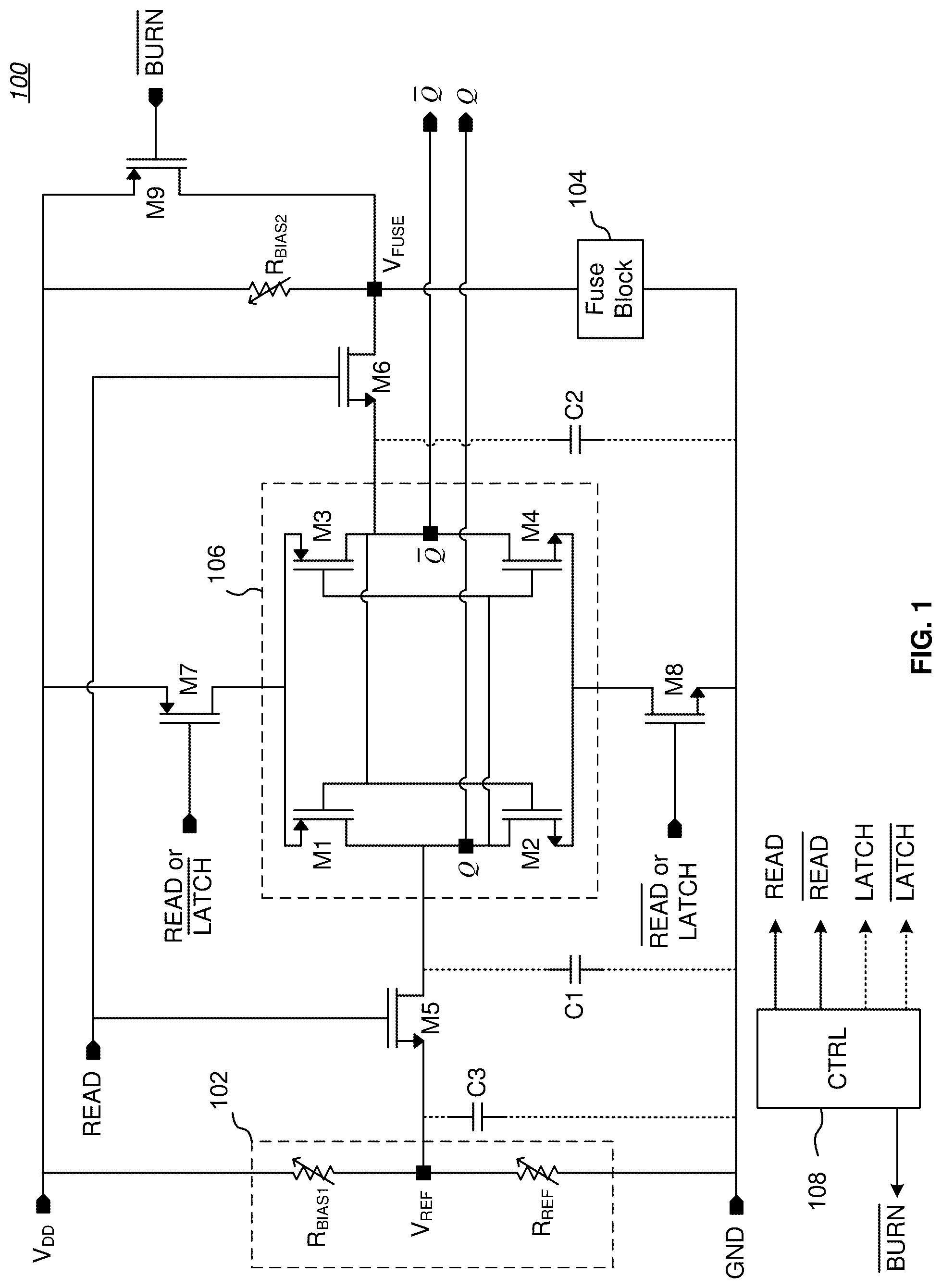Patent US12313703 — Low-voltage fuse read circuit — Figure 1