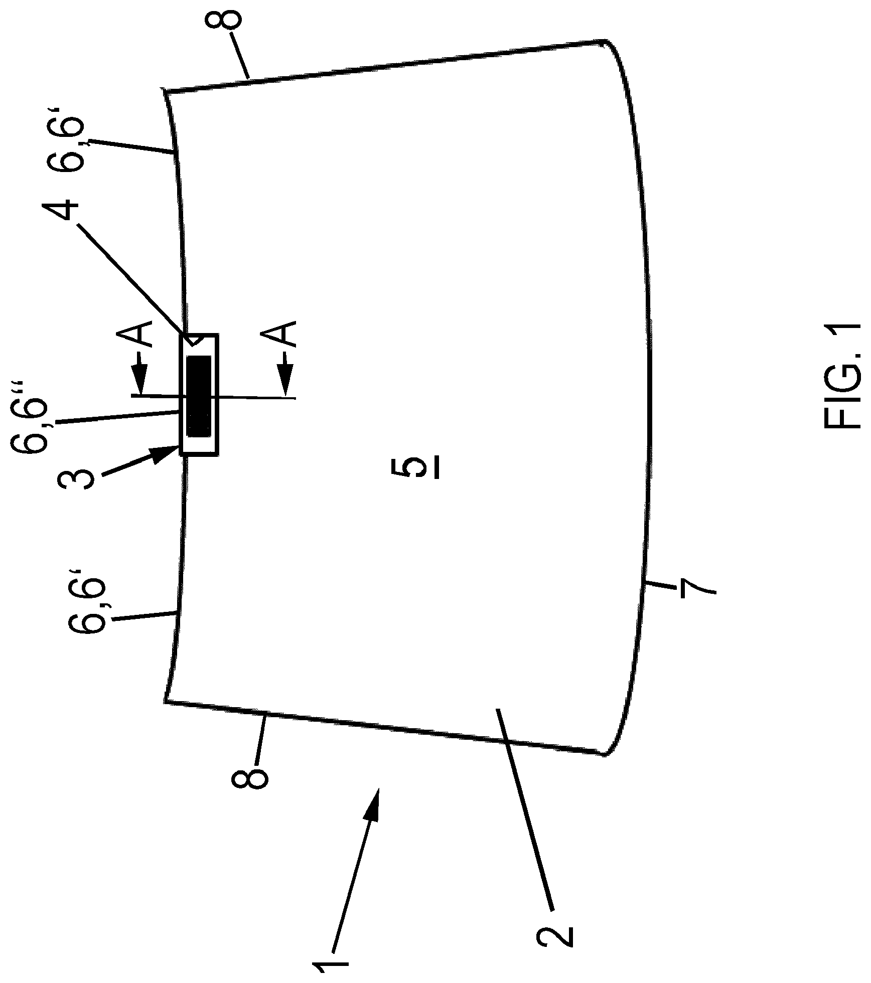 Patent US12313778 Figure 1 – Vehicle window with integrated sensor module