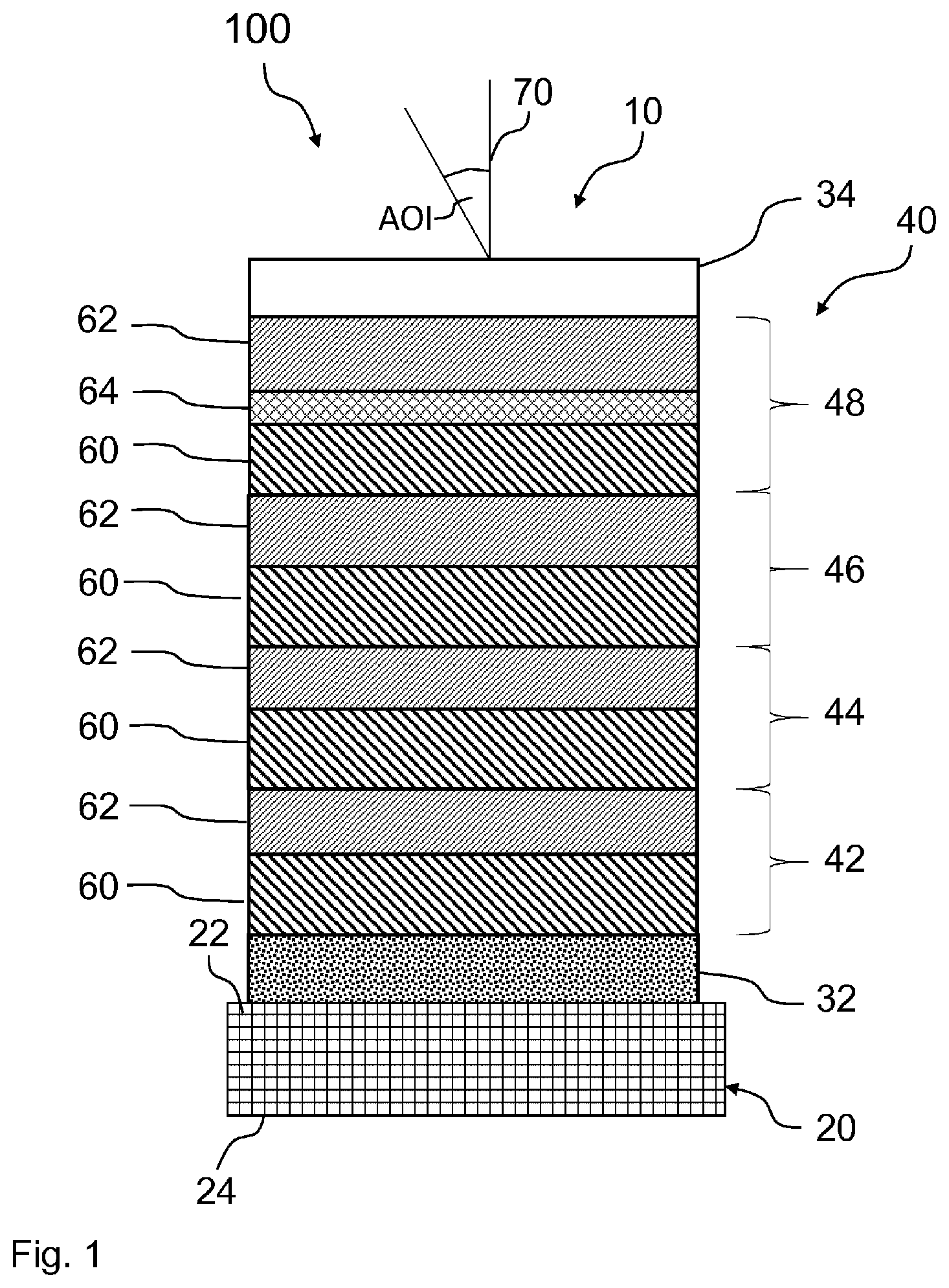 Patent US12313816 — Optical element with a stack of layer packets, and method for producing the optical element — Figure 1