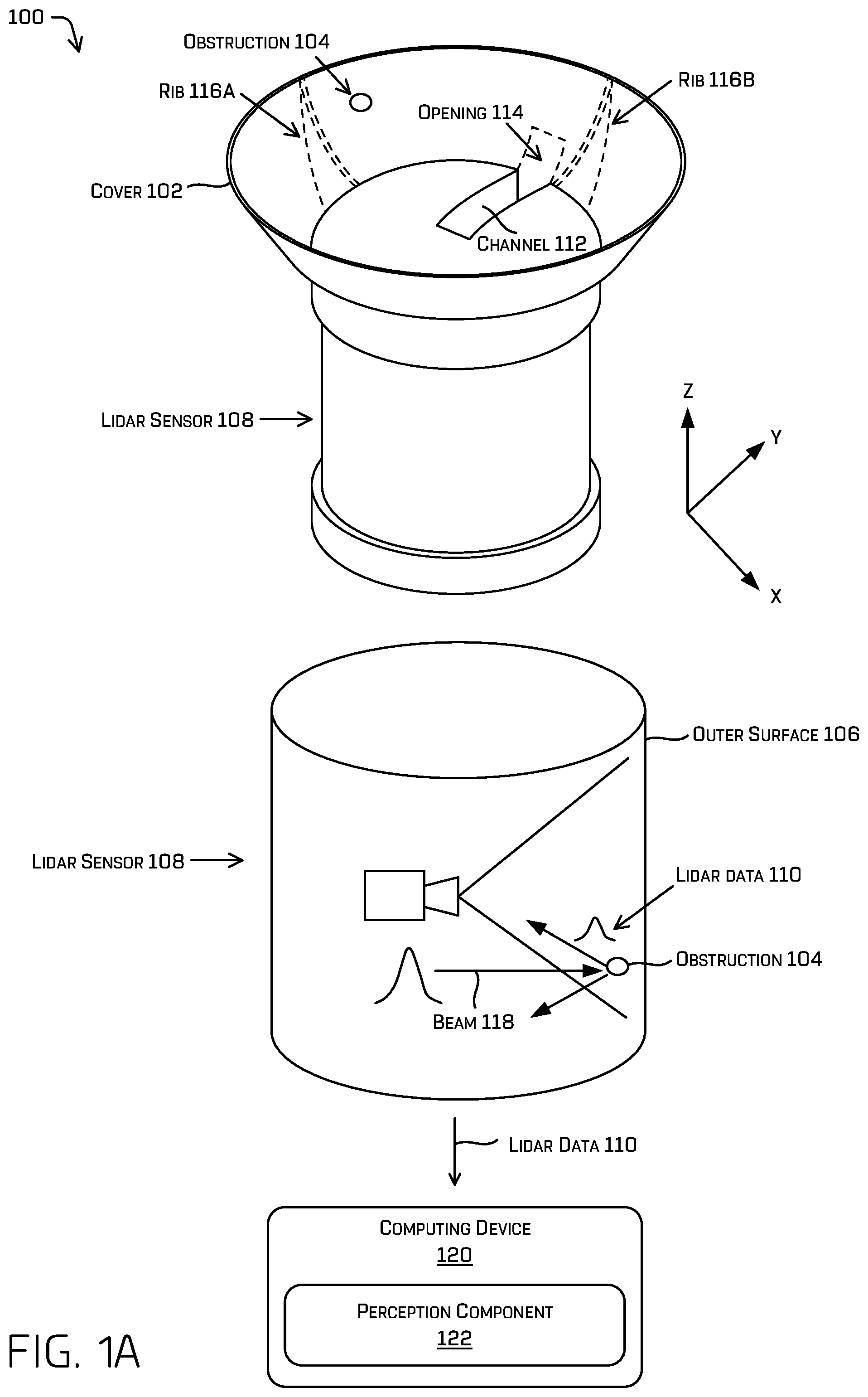 Patent US12313844 Figure 1 – Sensor cover with drain