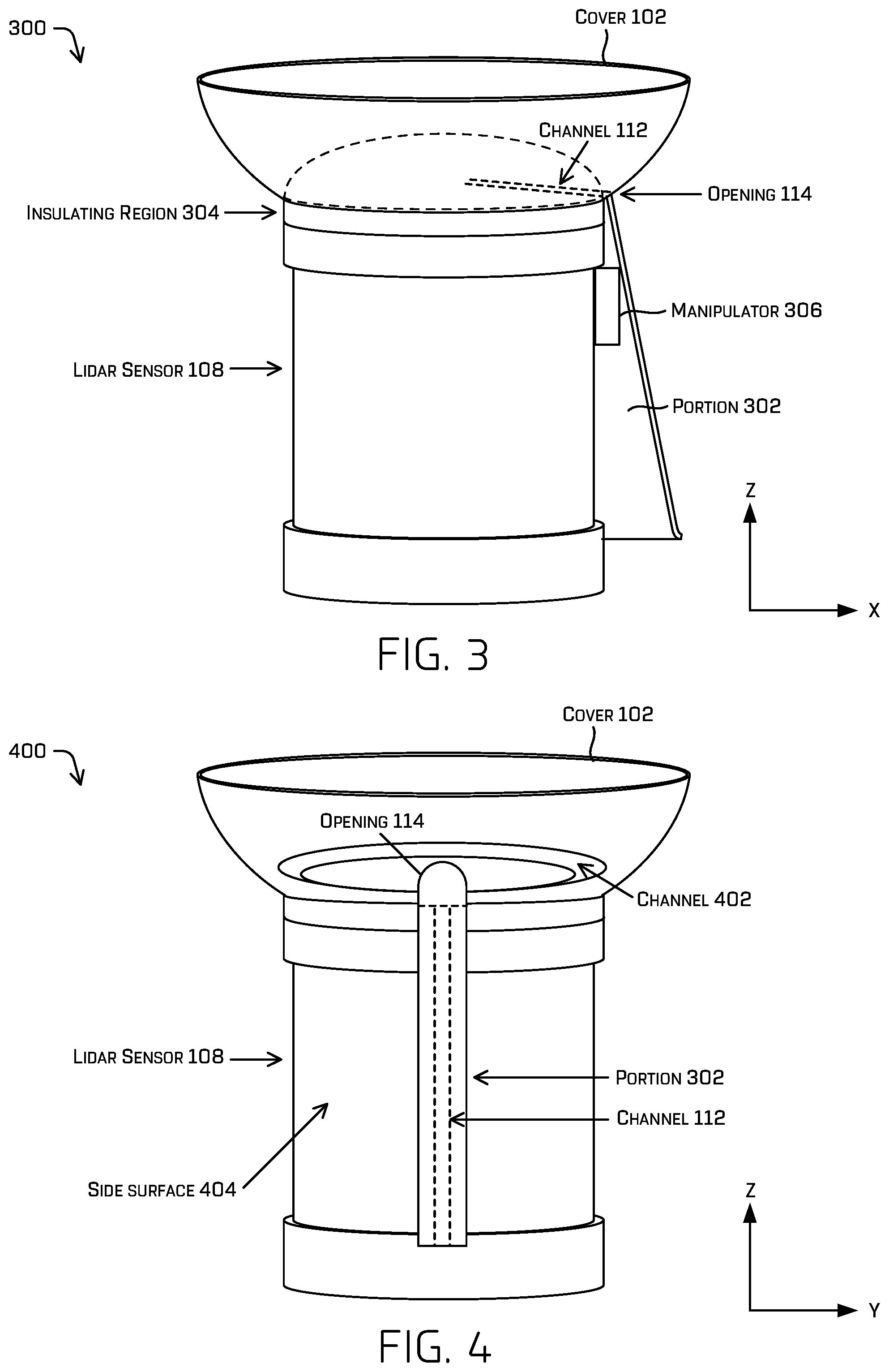 Patent US12313844 Figure 4 – Sensor cover with drain
