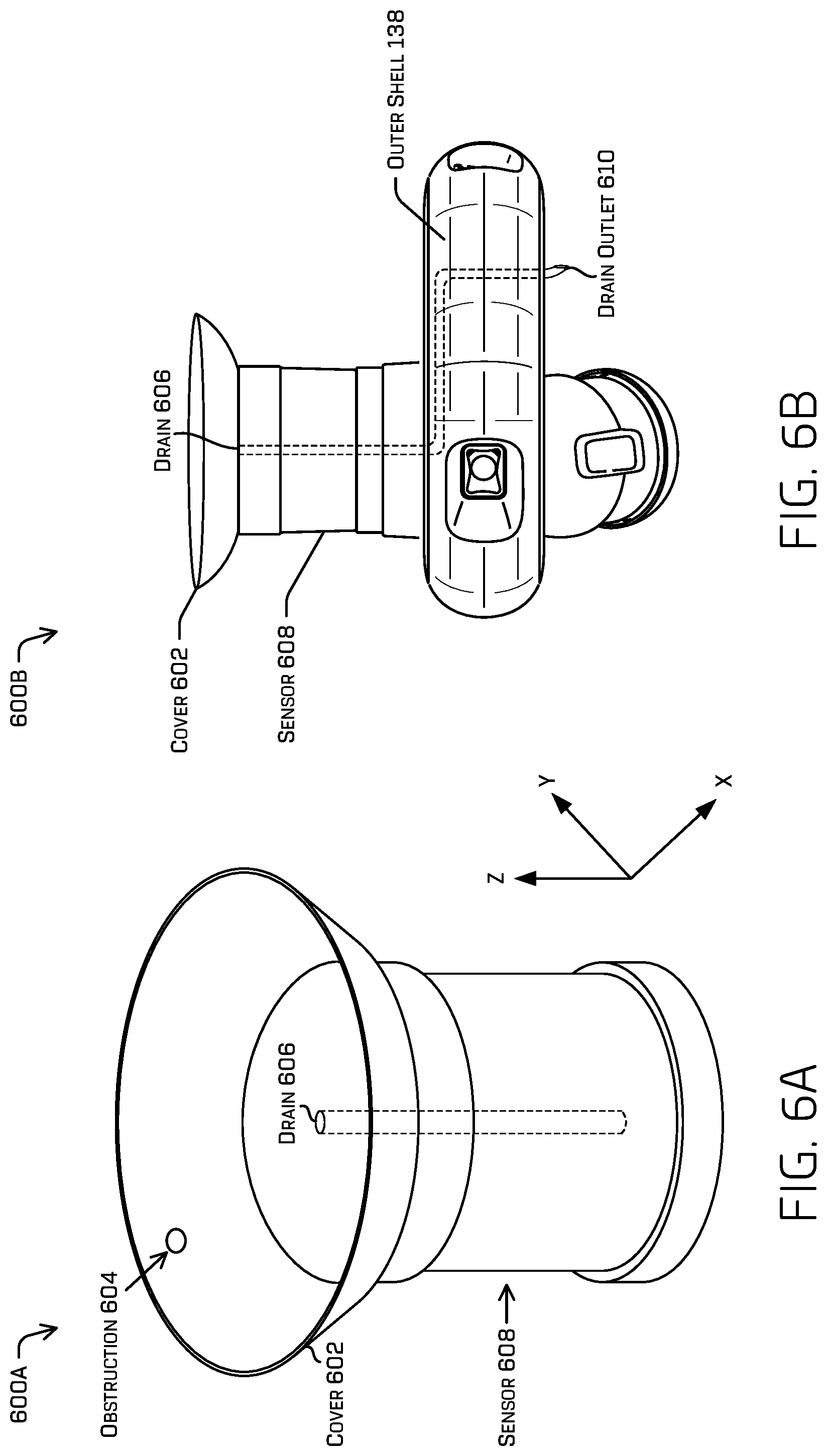 Patent US12313844 Figure 6 – Sensor cover with drain