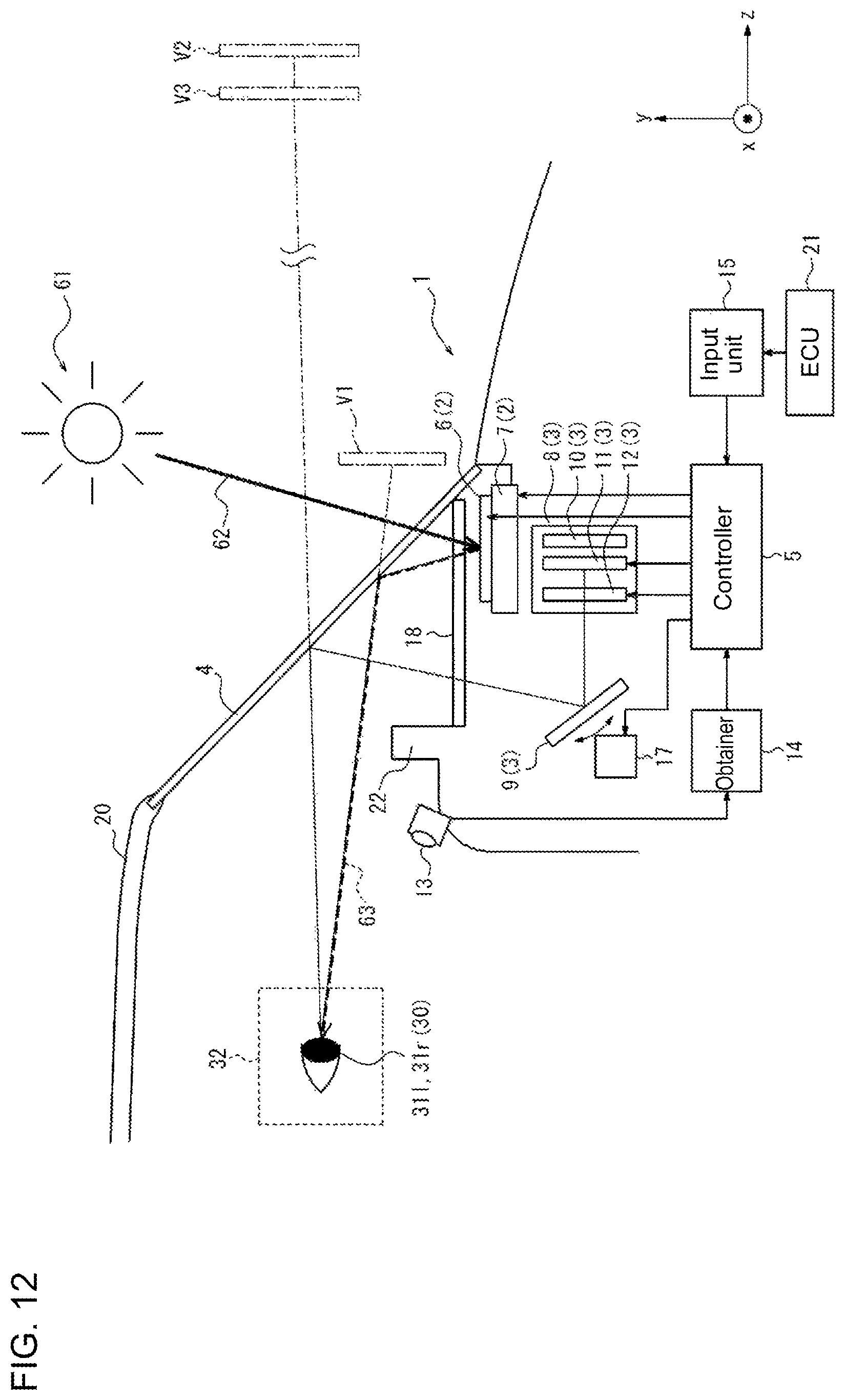 Patent US12313847 Figure 12 – Head-up display, head-up display system, and movable body