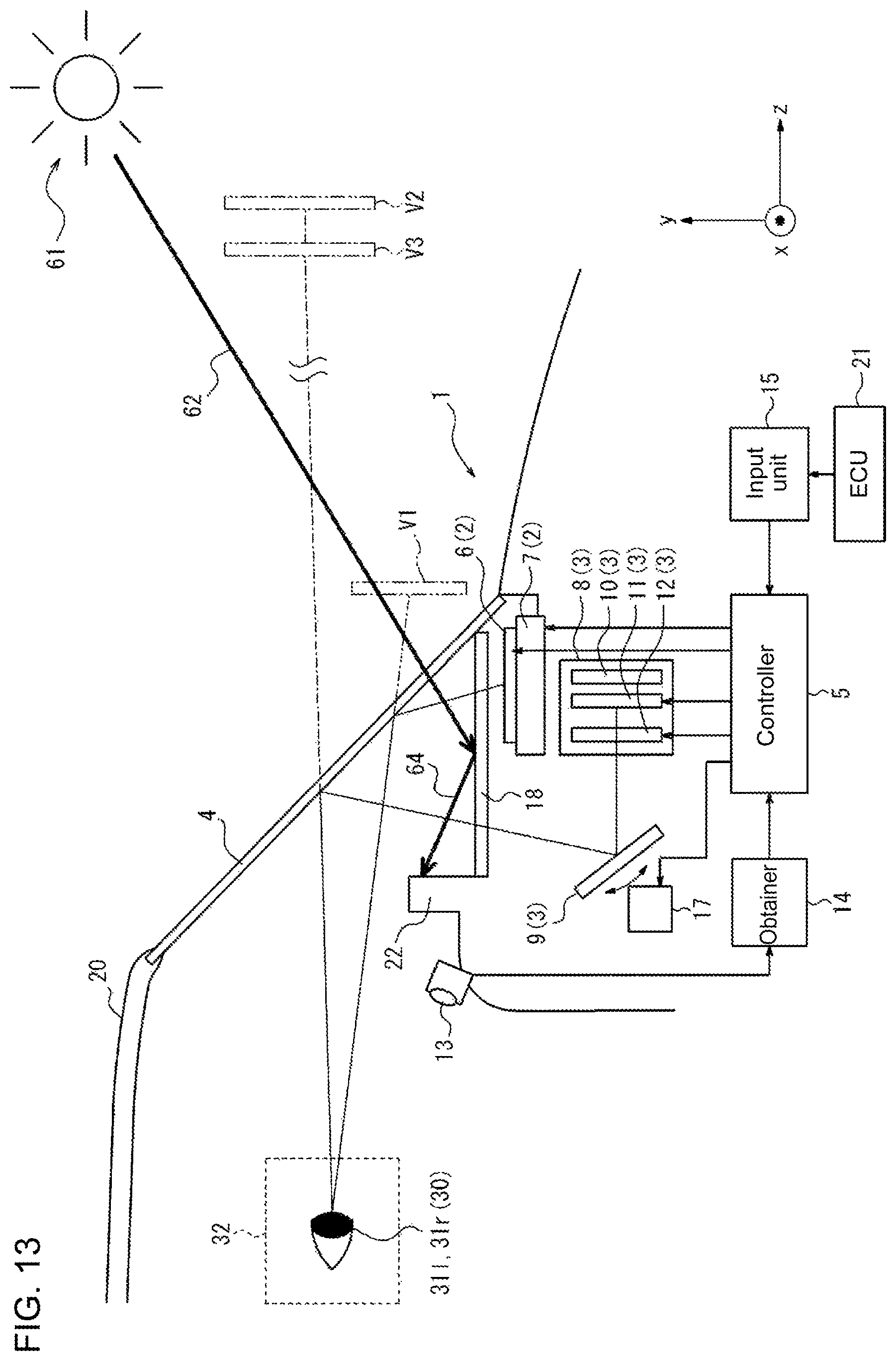 Patent US12313847 Figure 13 – Head-up display, head-up display system, and movable body