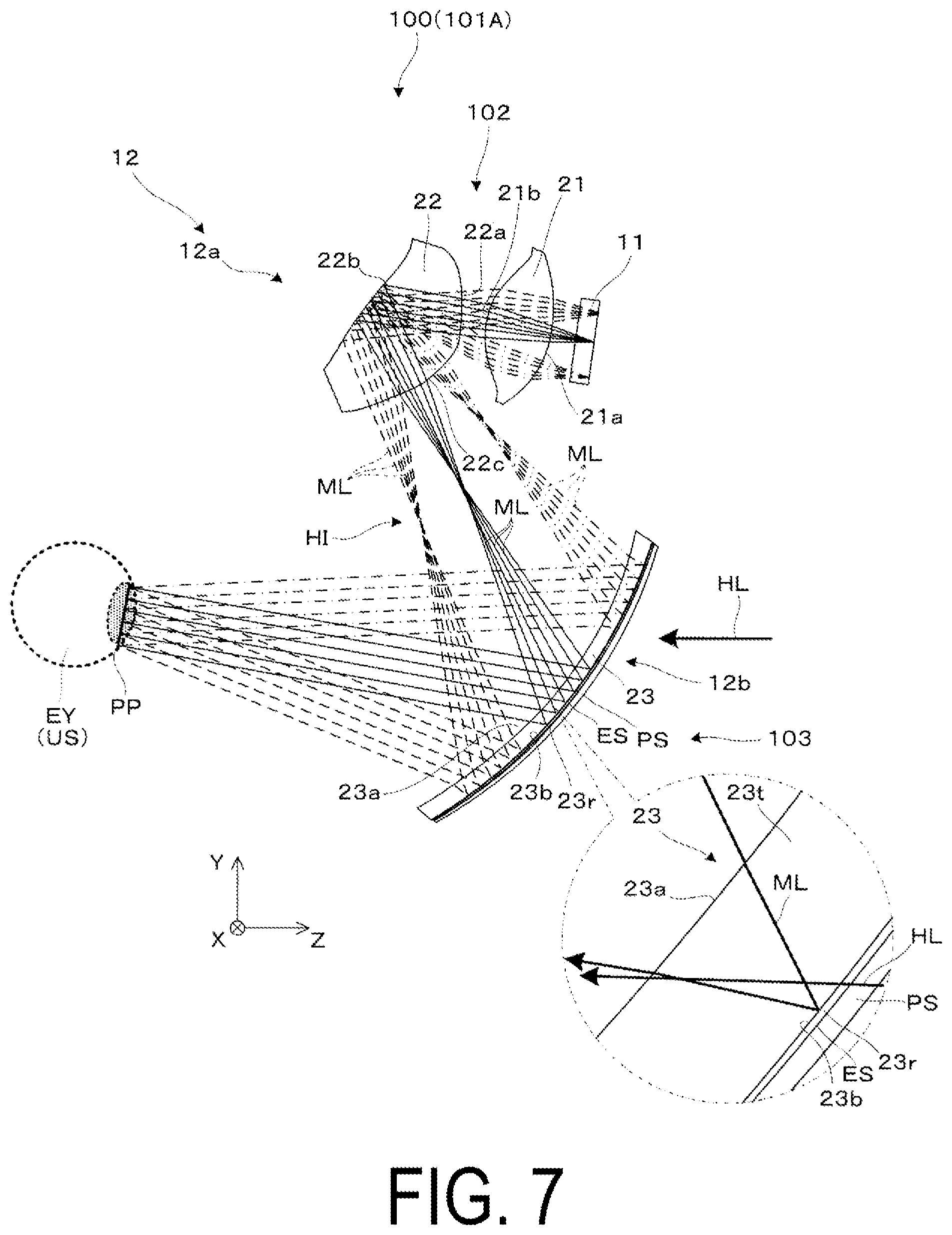 Patent US12313849 Figure 7 – Virtual image display device and optical unit
