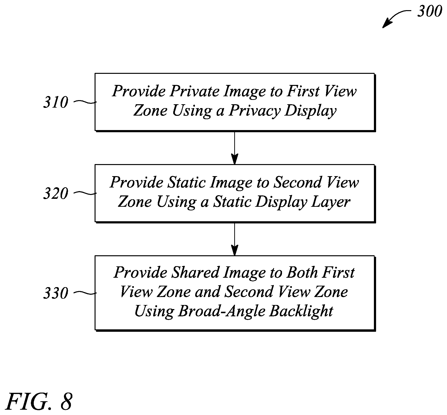 Patent US12313872 Figure 8 – Static-image augmented privacy display, mode-switchable privacy display system, and method