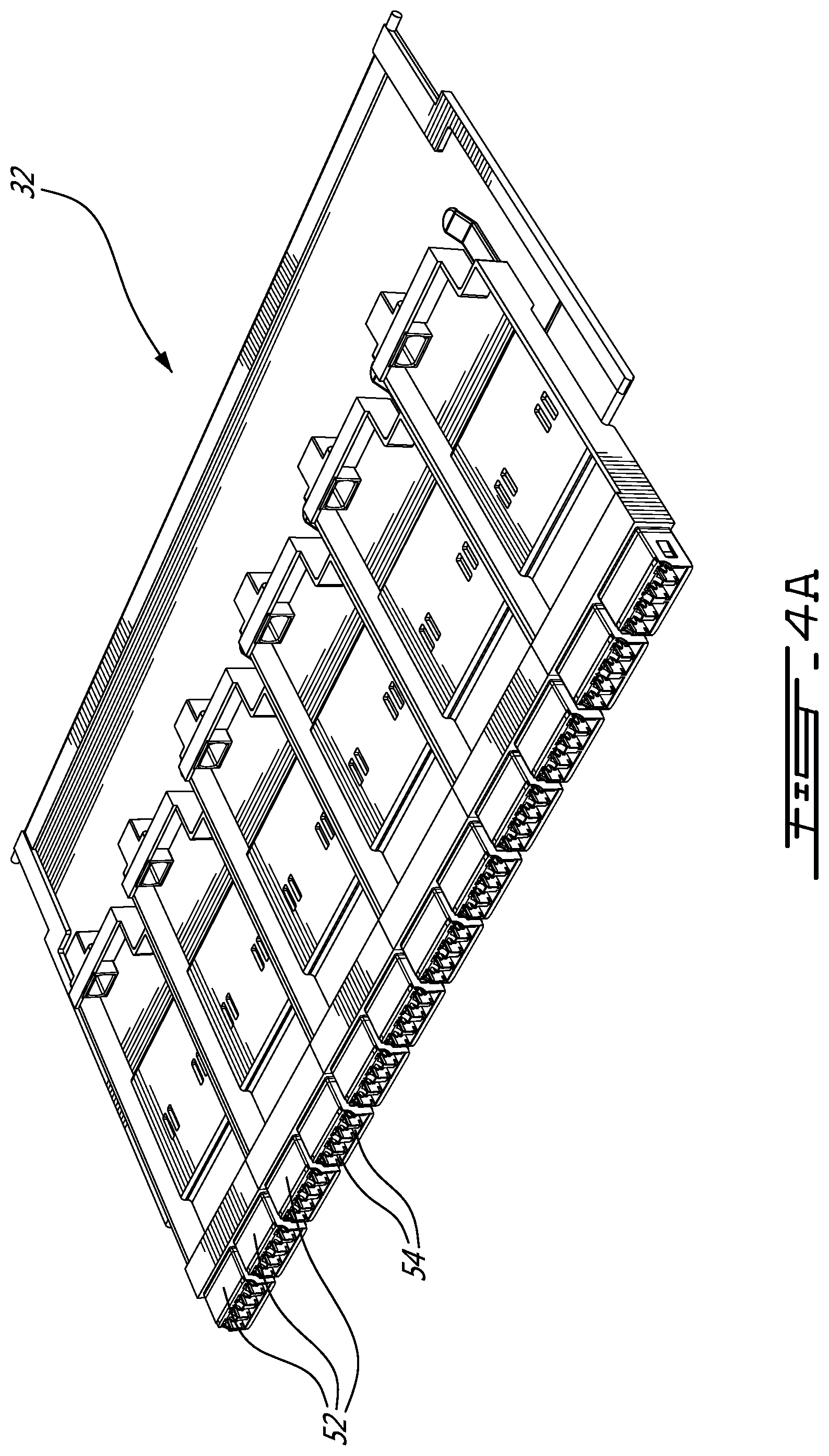 Patent US12313896 Figure 4 – Tray means for providing a plurality of different modular cassette configurations in a fiber optic management system