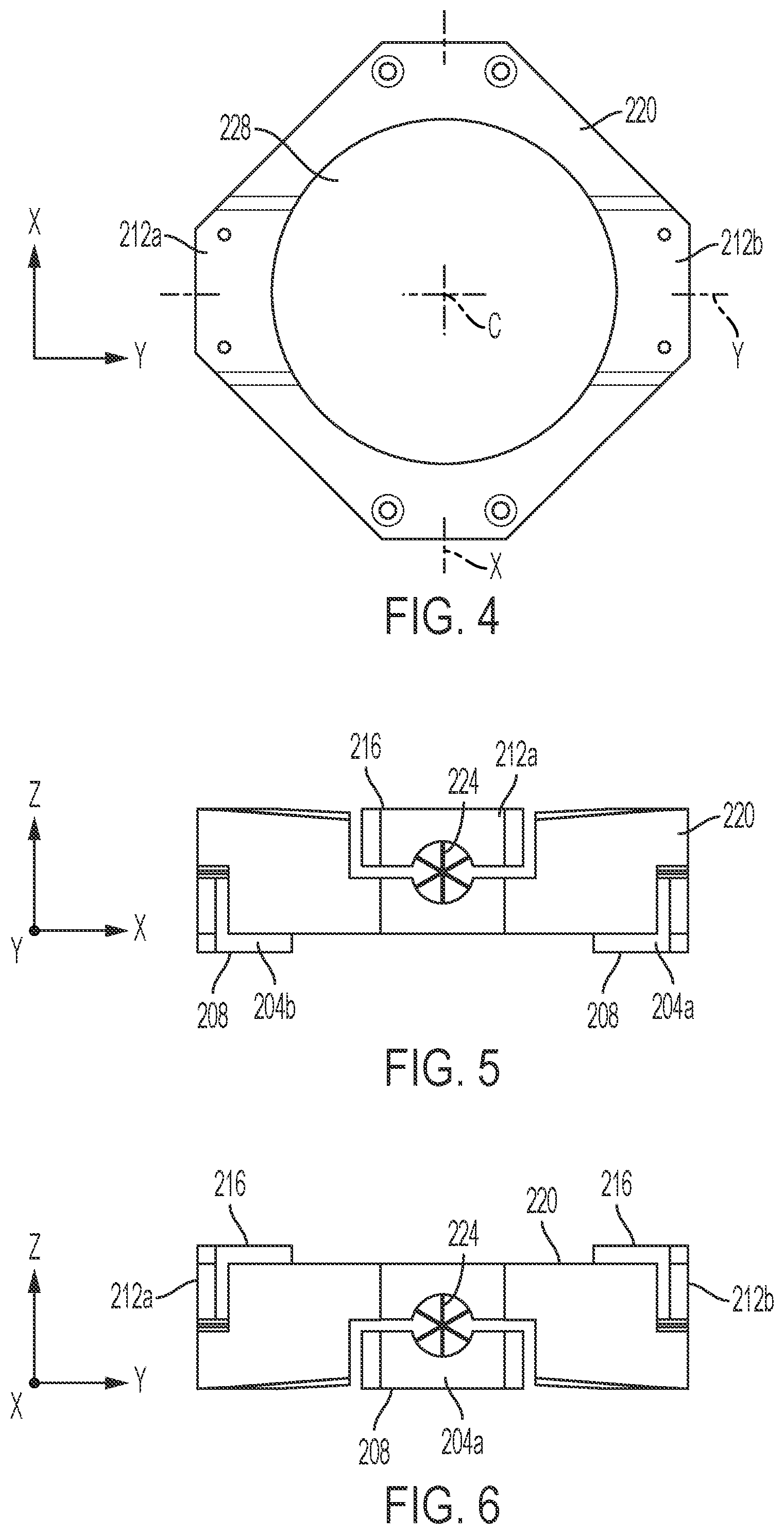 Patent US12313905 Figure 4 – Monolithic two-axis flexure with center hole feature