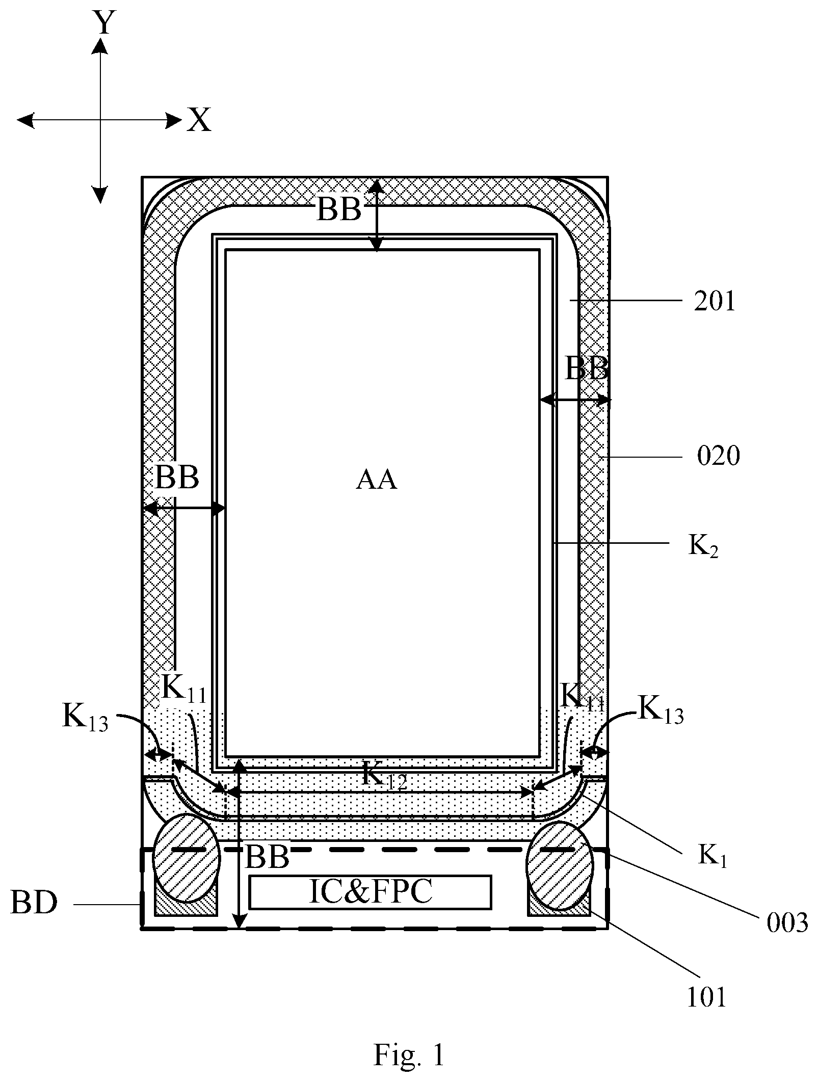Patent US12313930 Figure 1 – Display device and assembly method therefor