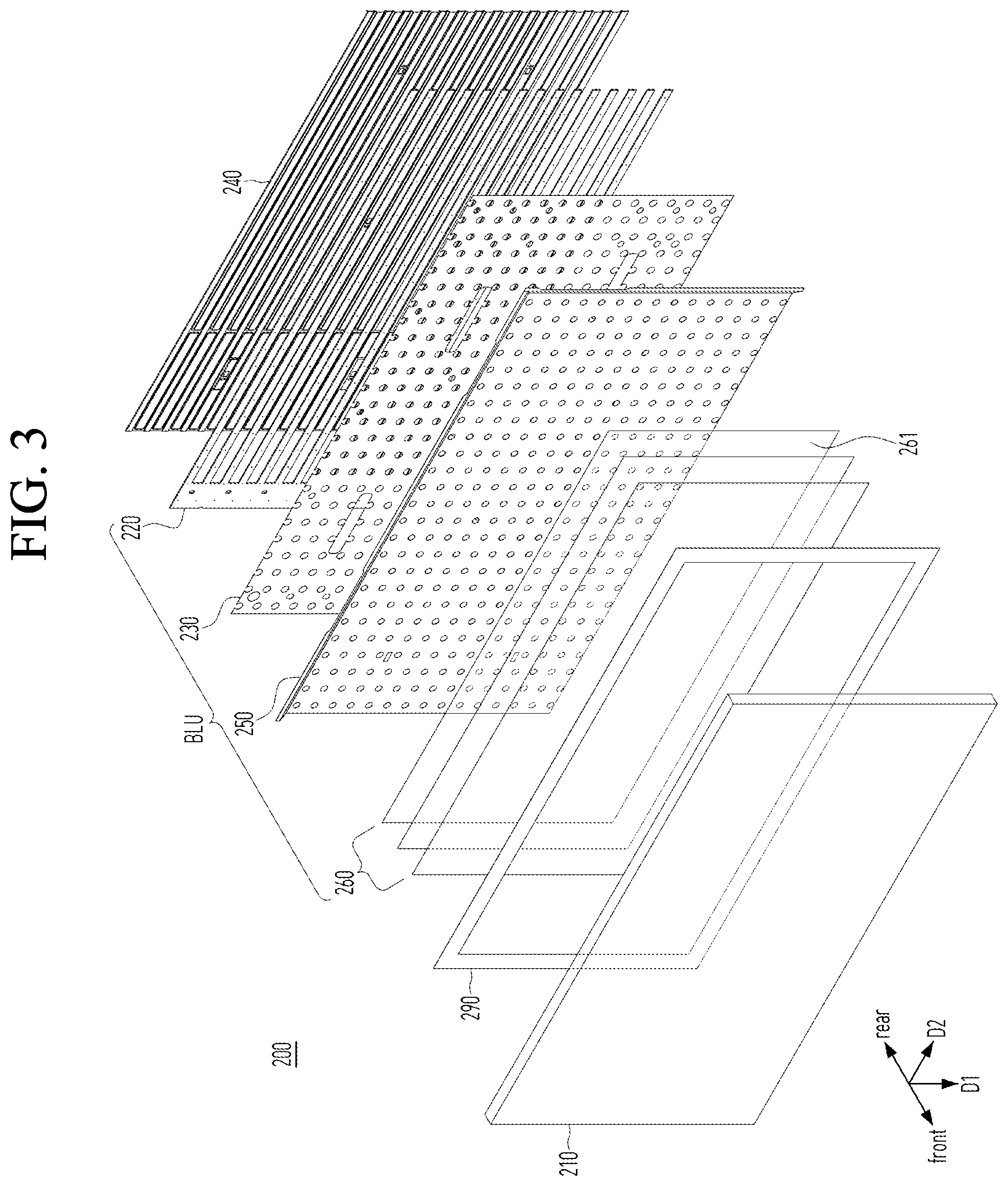 Patent US12313934 Figure 3 – Backlight unit having a rear plate that includes a second bead disposed between a substrate seating unit and a first bead